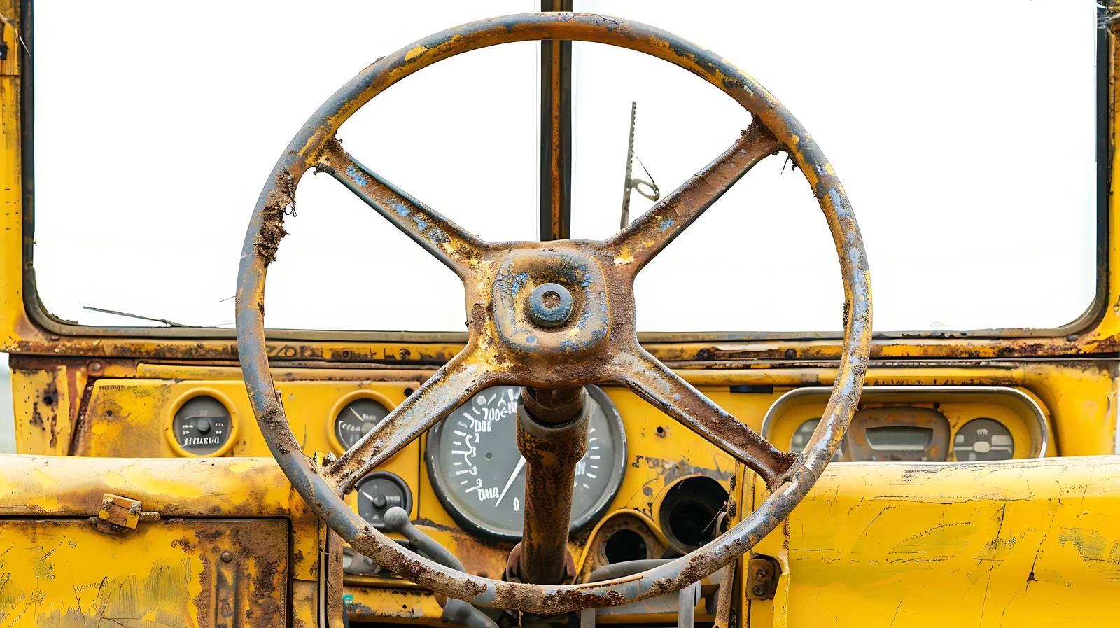 Vintage Yellow Bus Steering Wheel Closeup — free download from Dotvec