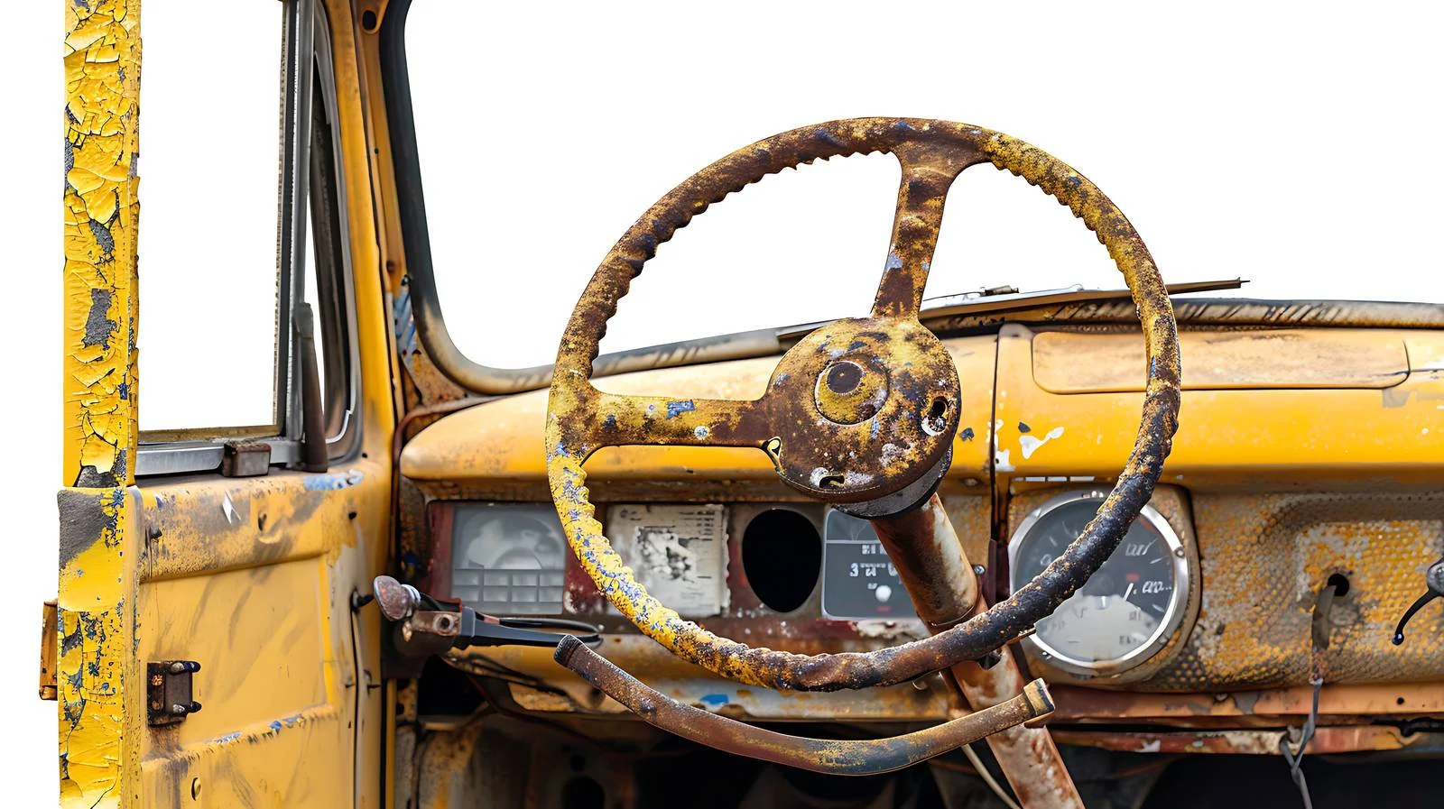 Vintage Yellow Bus Steering Wheel Closeup — free download from Dotvec