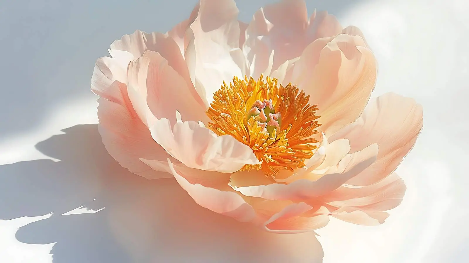 Beautiful Peach Peony in Sunlight — free download from Dotvec