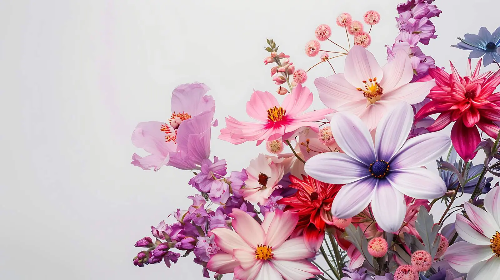 Closeup of Minimal Flower Bouquet on White — free download from Dotvec