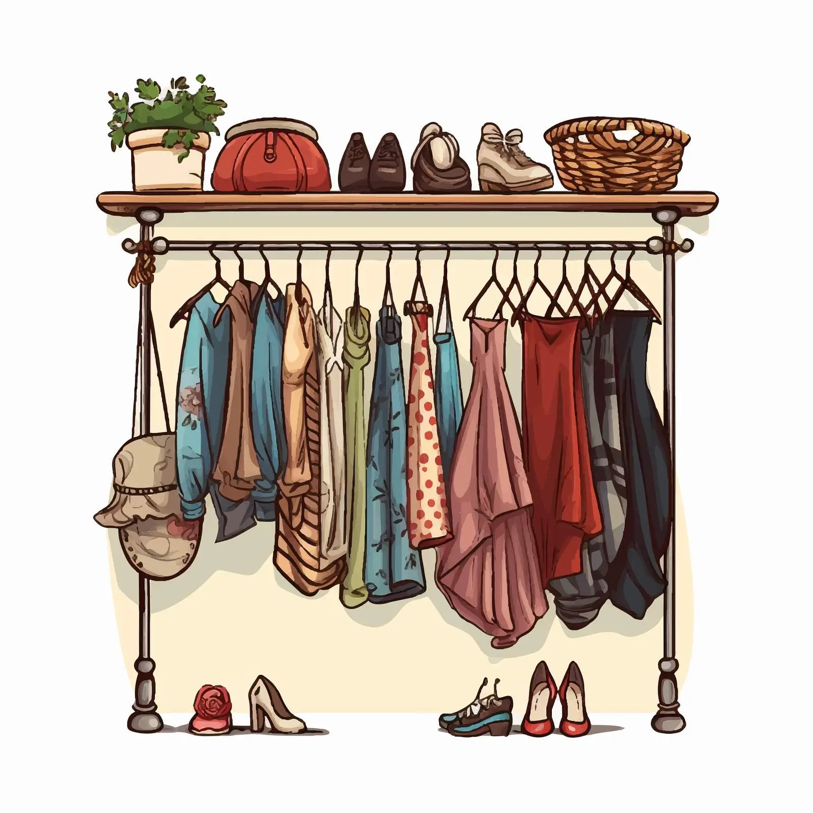 Clothes on Clothesline with Wardrobe Accessories — free download from Dotvec