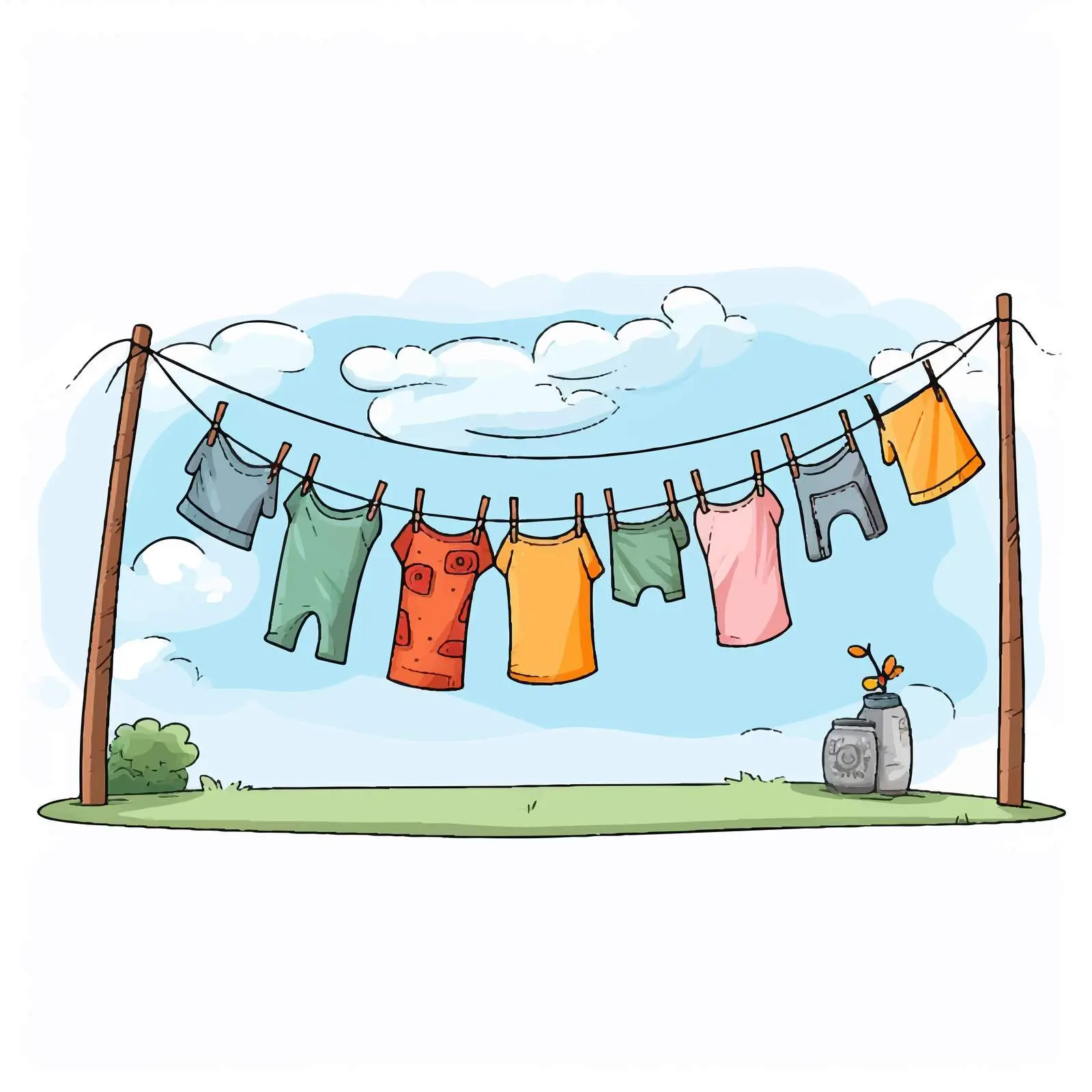 Cartoon Clothes Line Vector Illustration – free backyard image from Dotvec
