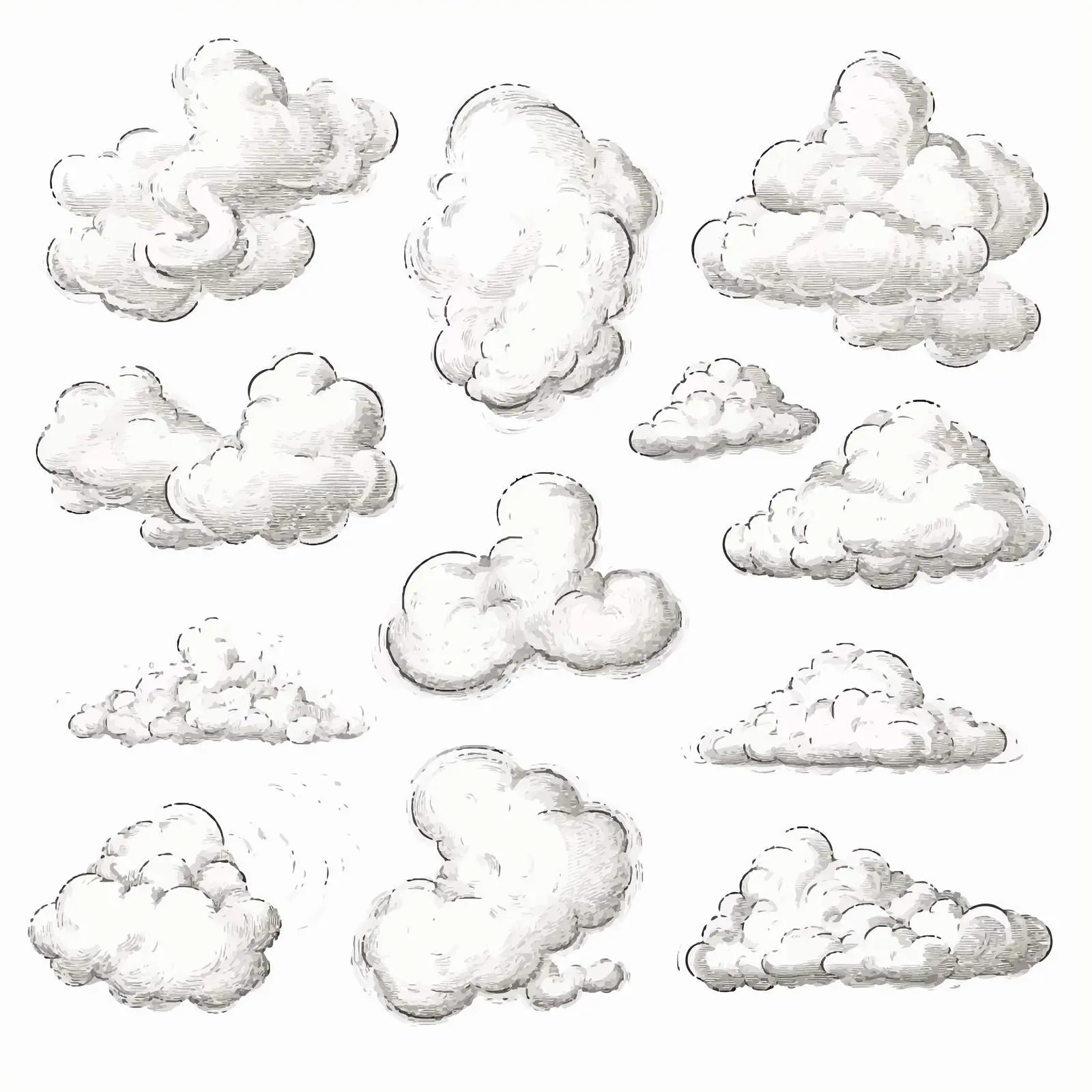 Medieval Engraving Style Cloud Vectors — free download from Dotvec
