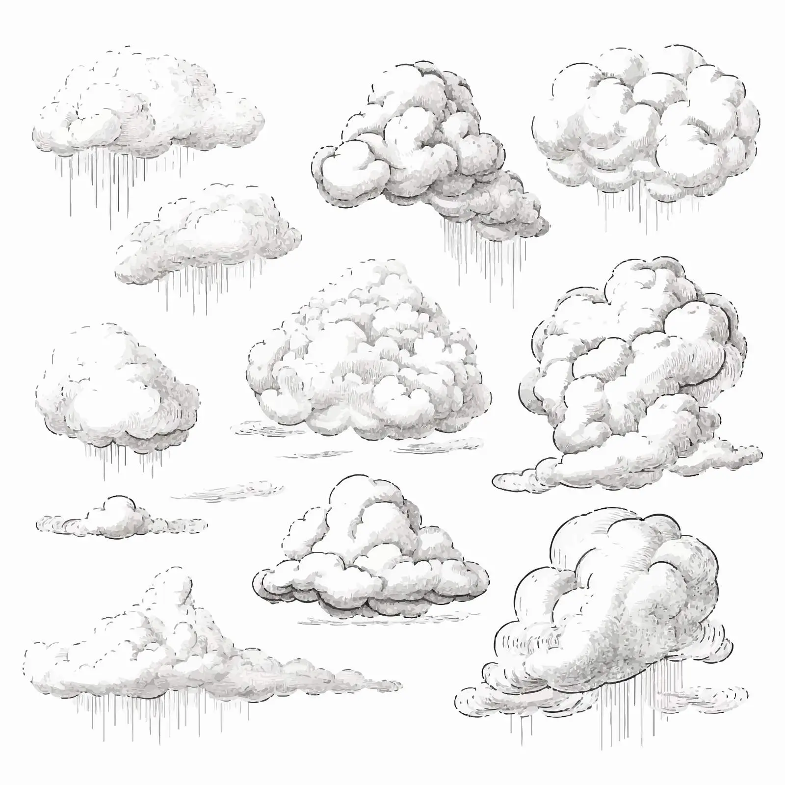 Medieval Engraving Style Cloud Vector Illustration — free download from Dotvec