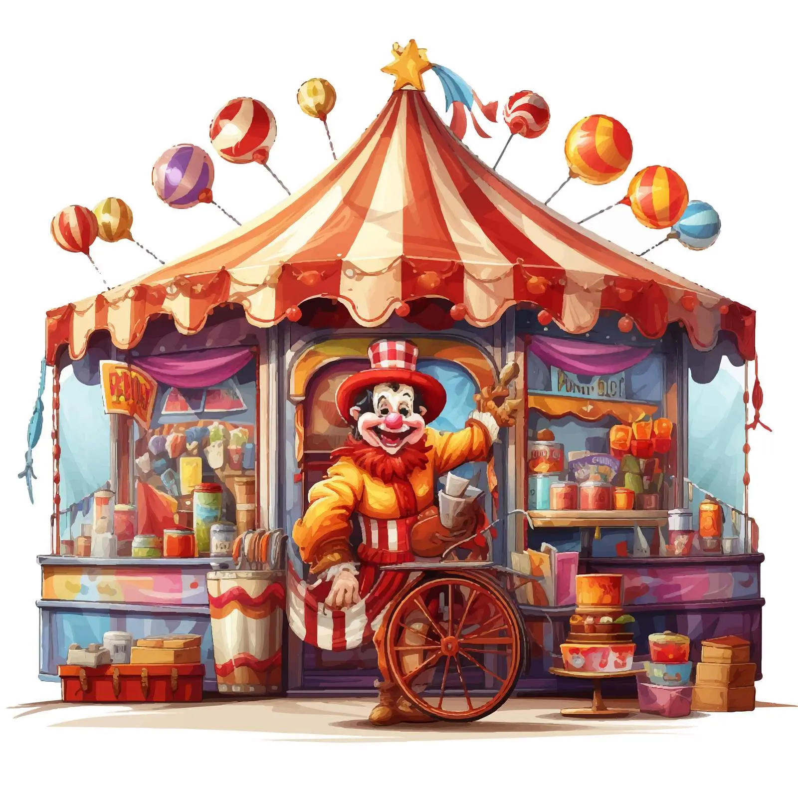 Clown at Vibrant Fun Fair Booth Vector Art – free fun fair image from Dotvec