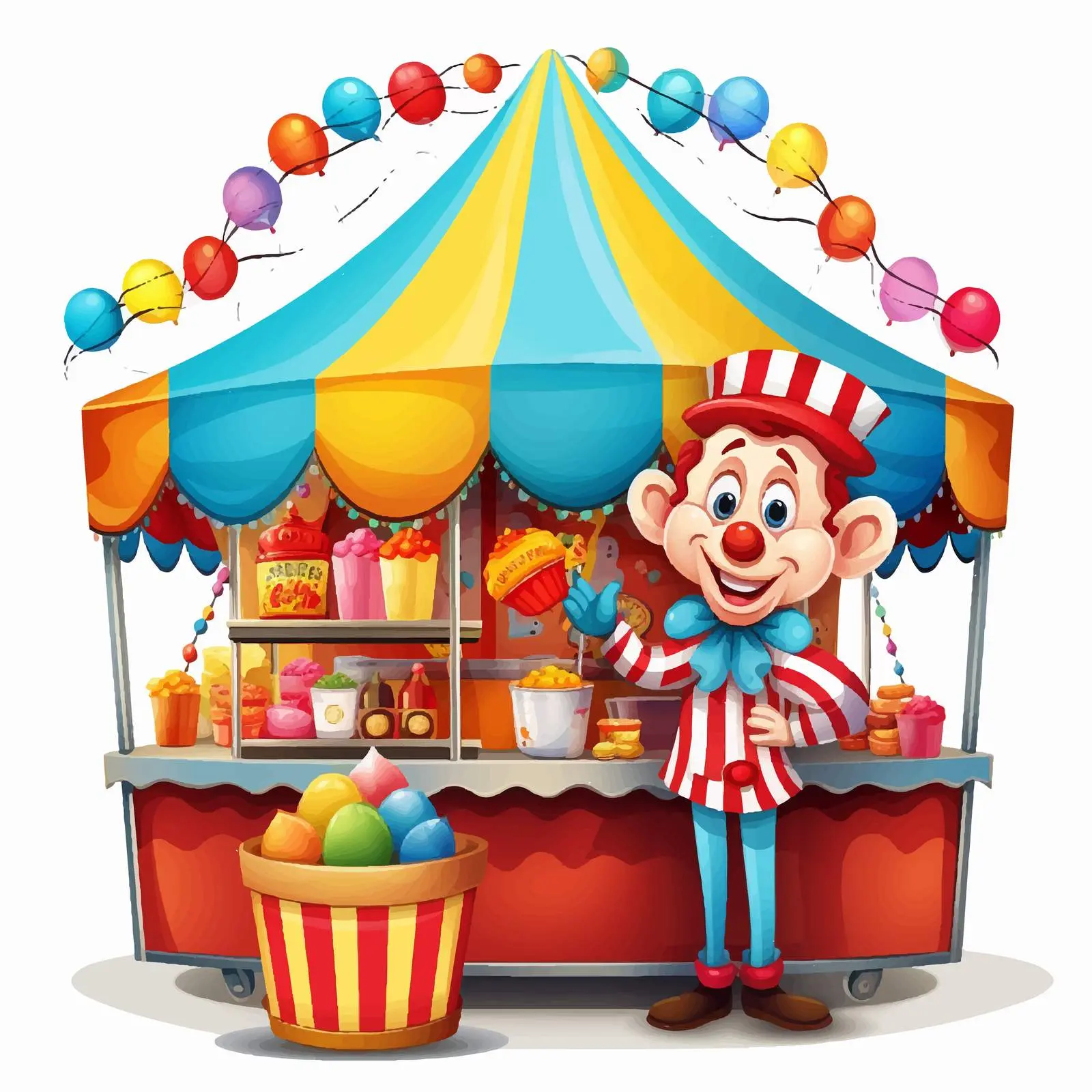 Vibrant Fair Booth with Clown Character Vector Art – free fun fair image from Dotvec