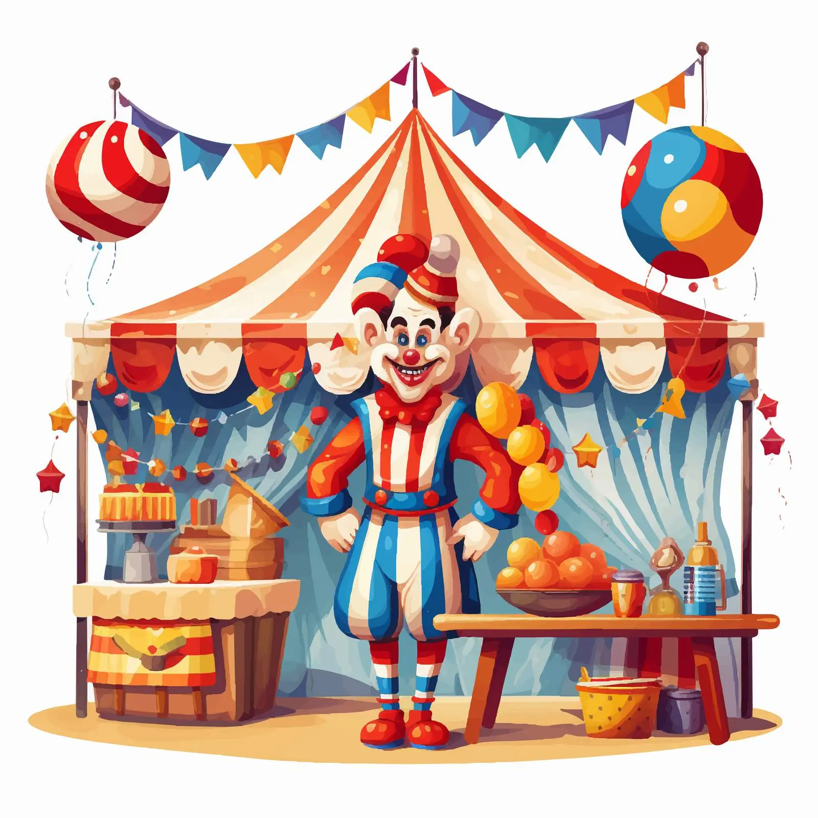 Vibrant Fair Booth Clown Vector Illustration – free booth image from Dotvec