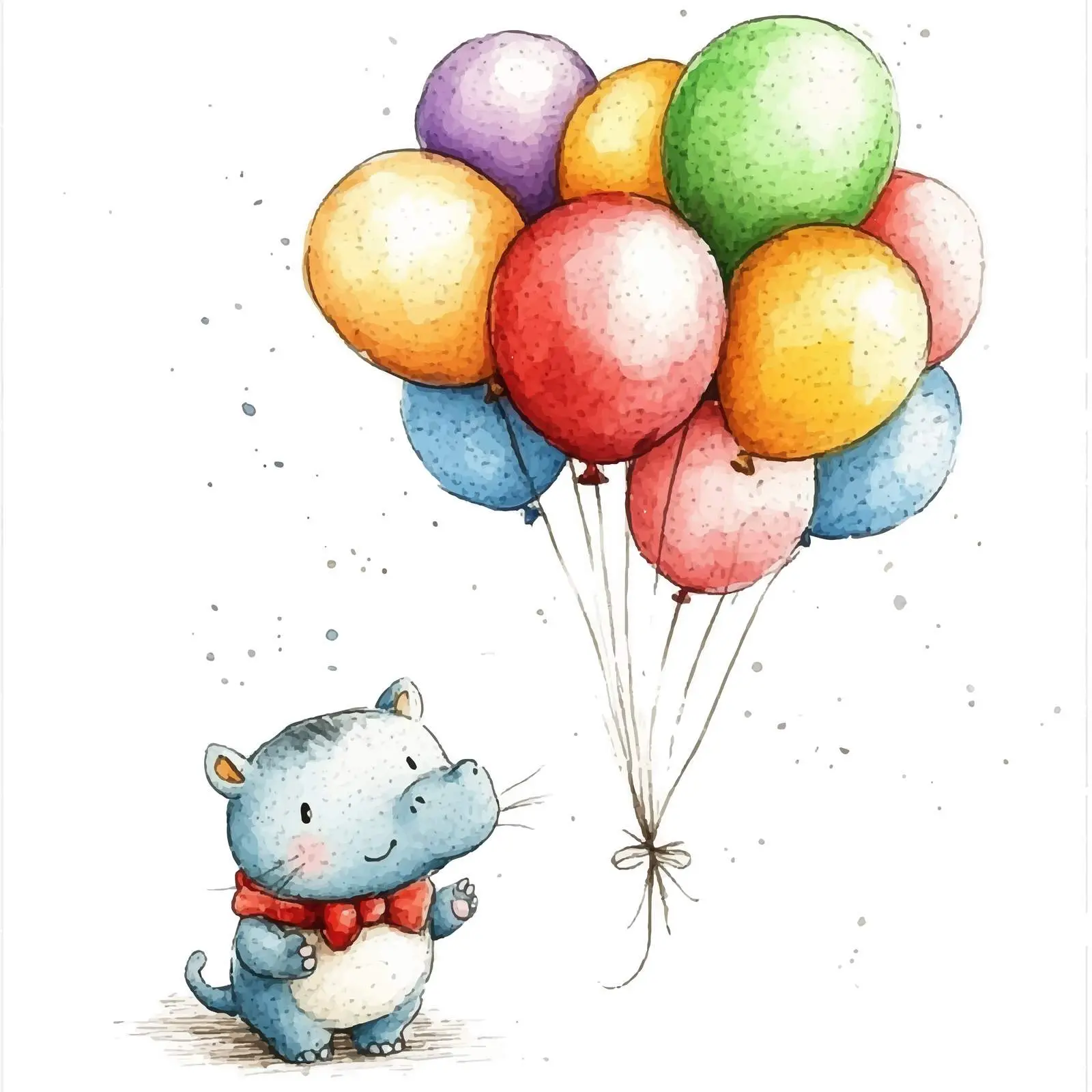 Cute Clowns with Cats and Hippos Balloons – free digital drawing image from Dotvec