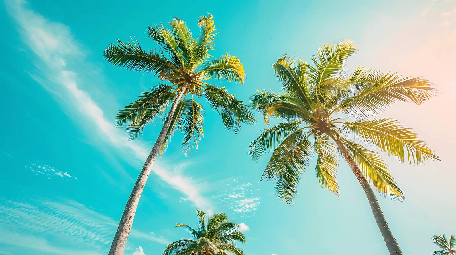 Lush Coconut Palm Trees Under Clear Blue Sky – free retro image from Dotvec