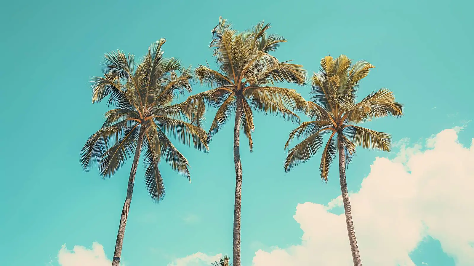 Green Palm Trees Against a Blue Sky – free retro image from Dotvec