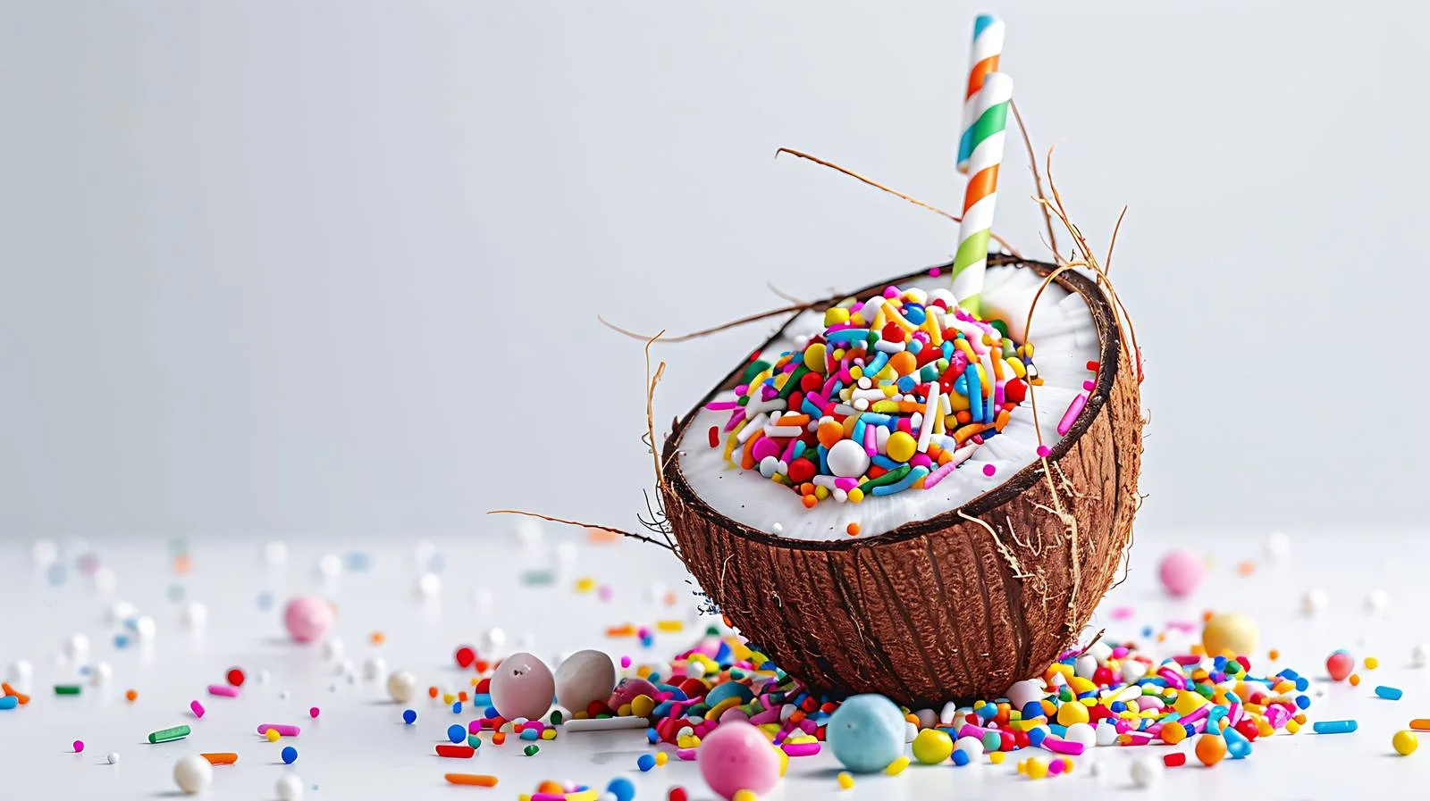 Colorful Coconut Half with Straw — free download from Dotvec