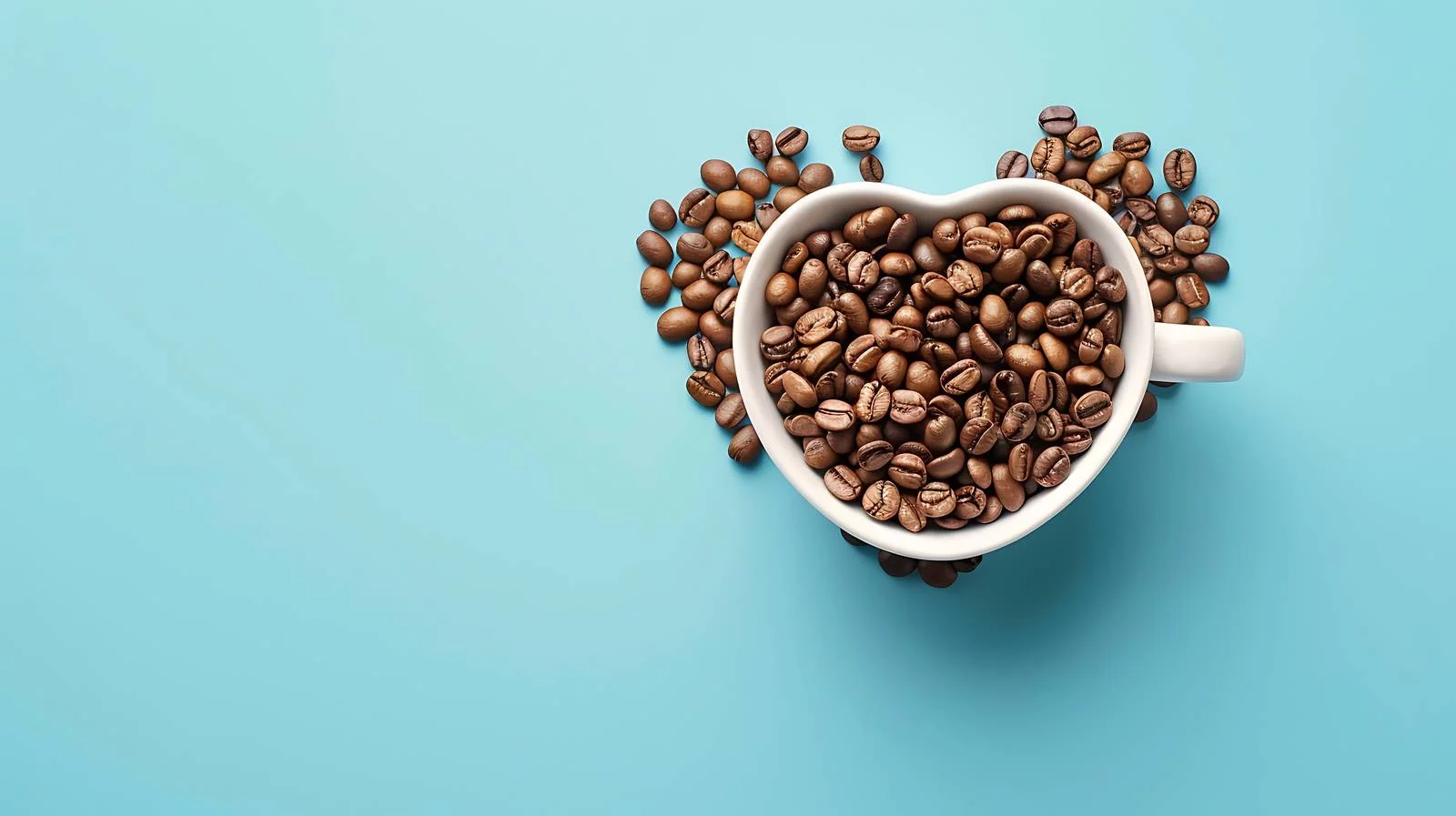 Heart-shaped coffee beans and white cup — free download from Dotvec