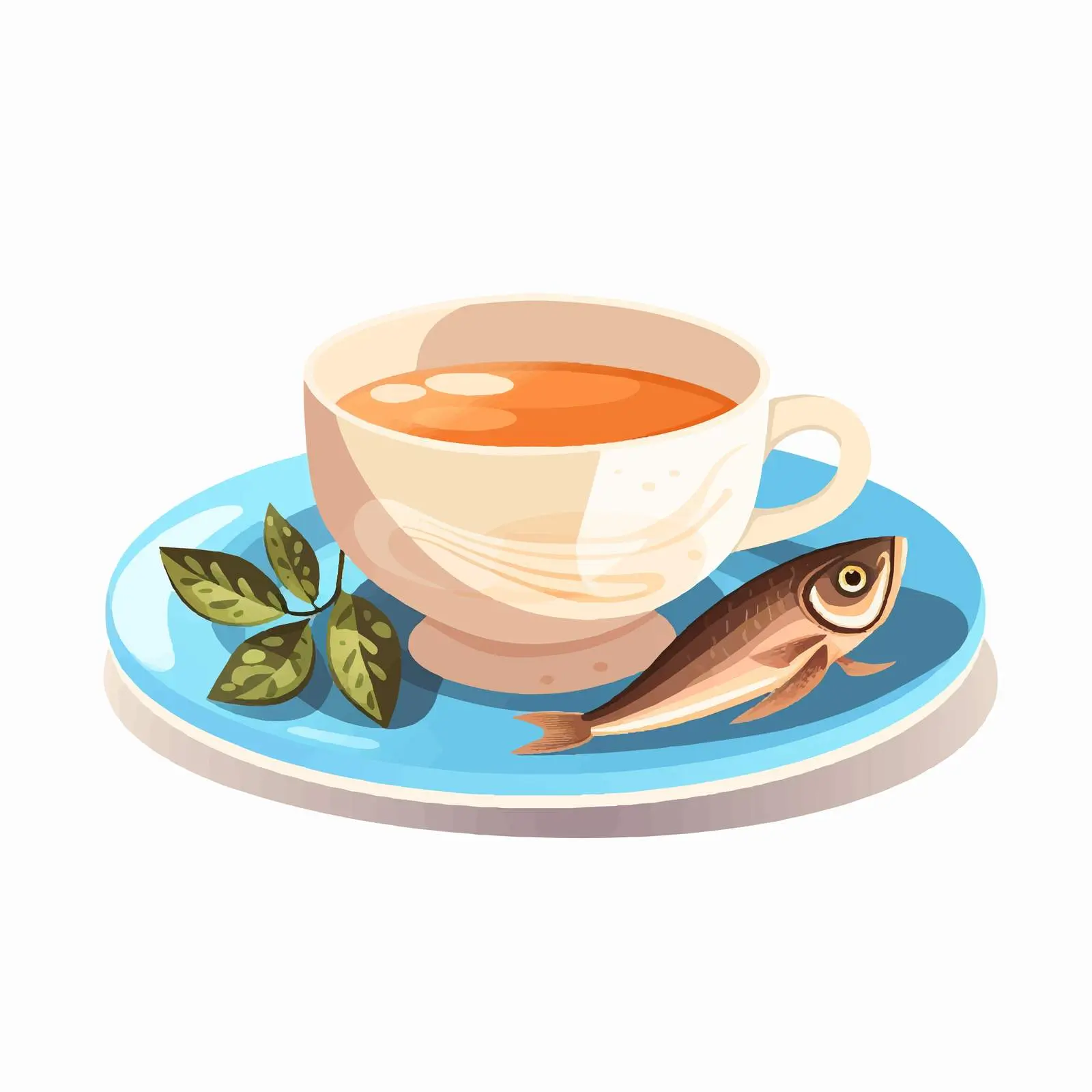 Coffee Cup with Fish Dish on Plate – free gourmet meal image from Dotvec