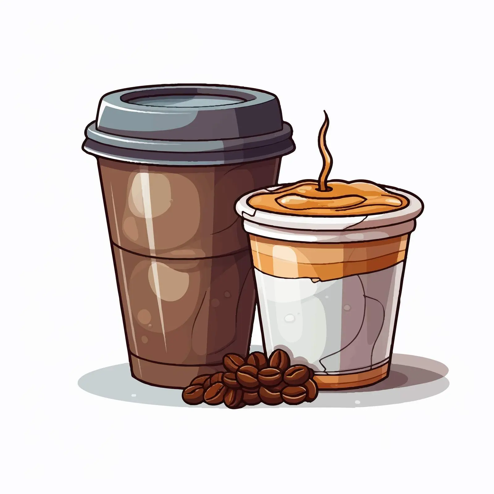 Cartoon Coffee Cup and Plastic Container Illustration — free download from Dotvec