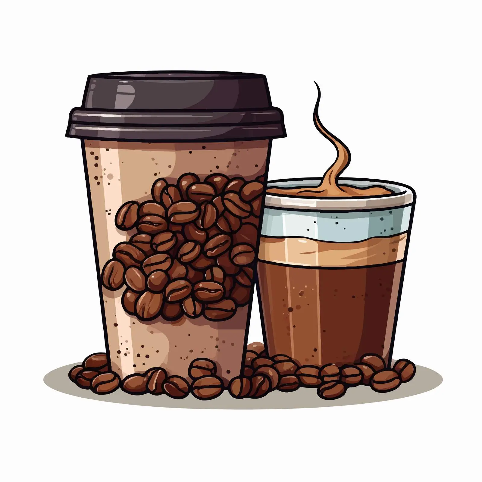 Cartoon Coffee Cup and Plastic Container Vector — free download from Dotvec