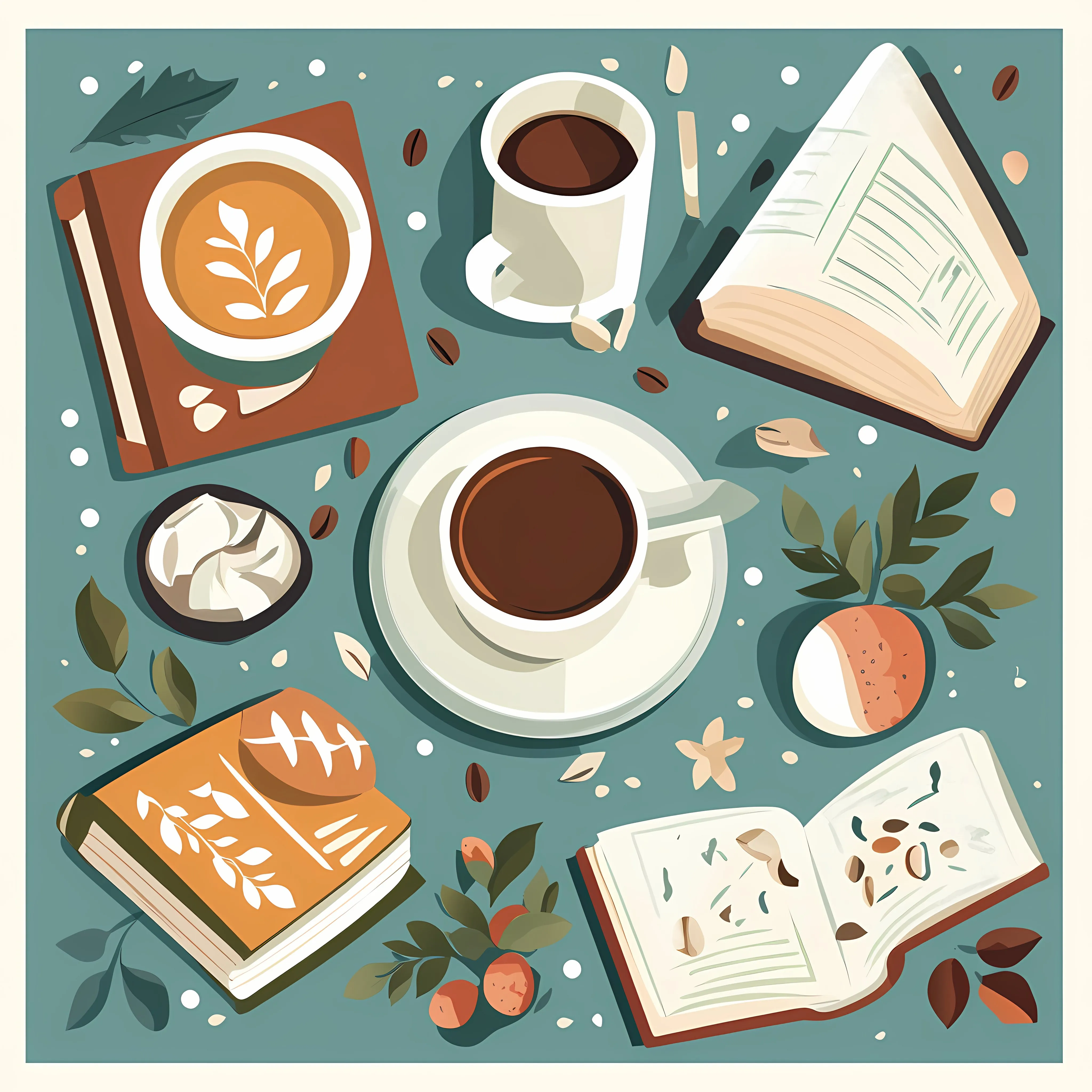 Coffee, Food, and Books Vector Illustration — free download from Dotvec