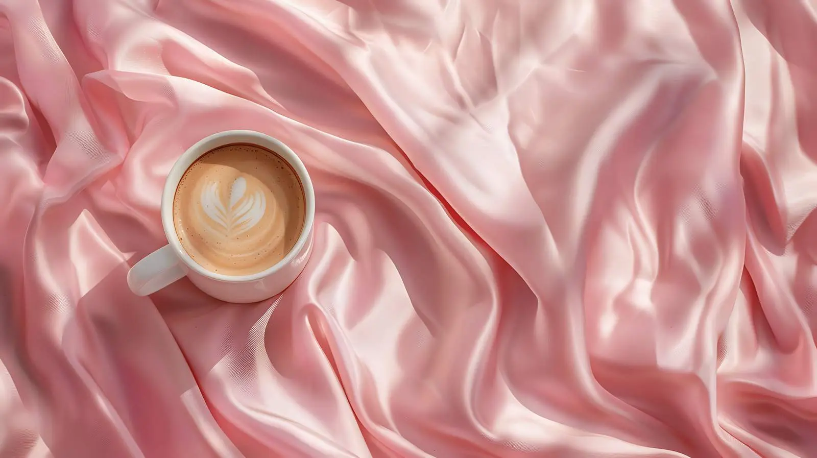 Minimal Flat Lay of Coffee Mug on Pink Blanket — free download from Dotvec