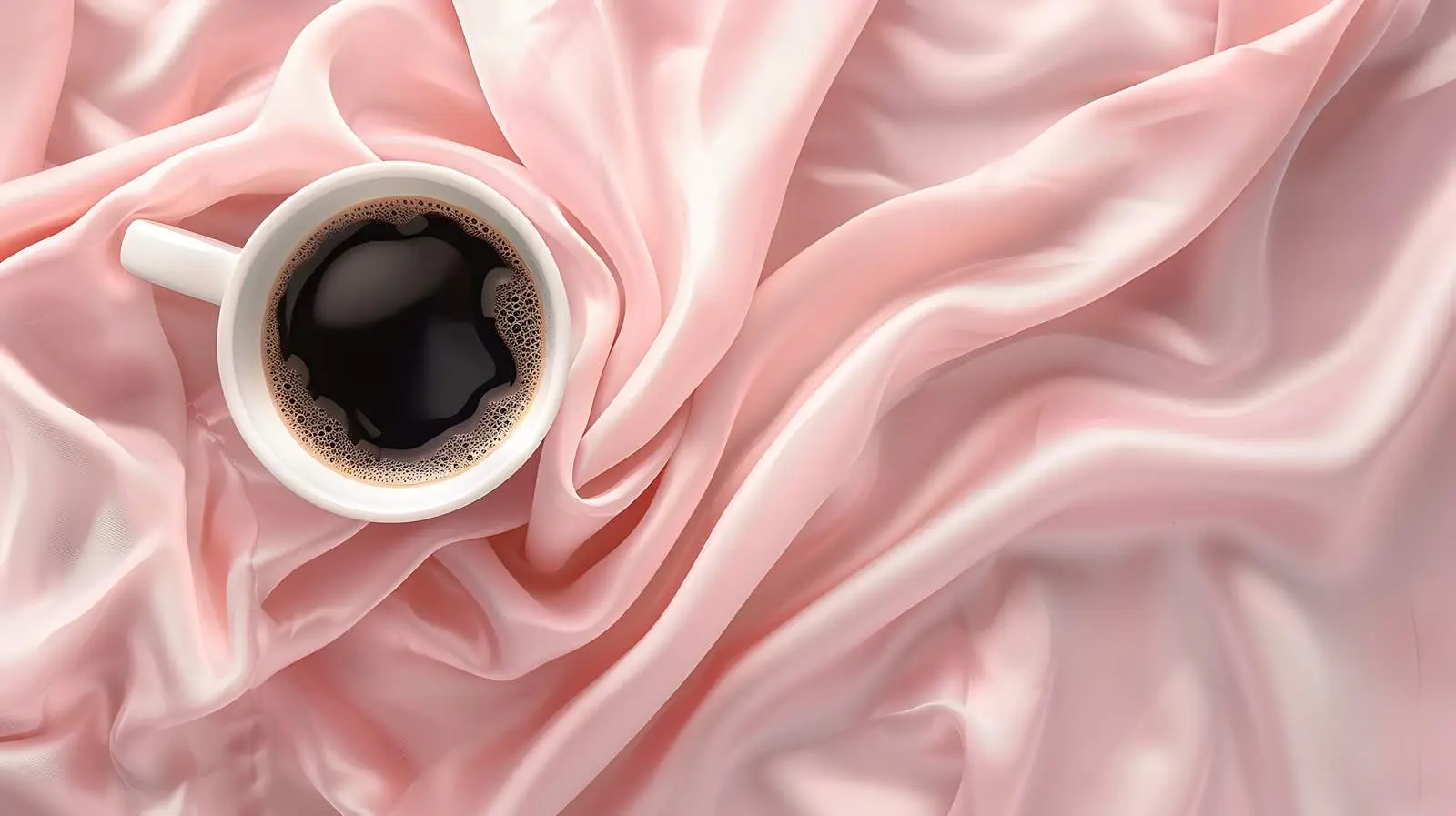 Coffee Mug on Silk Pink Blanket Flat Lay — free download from Dotvec