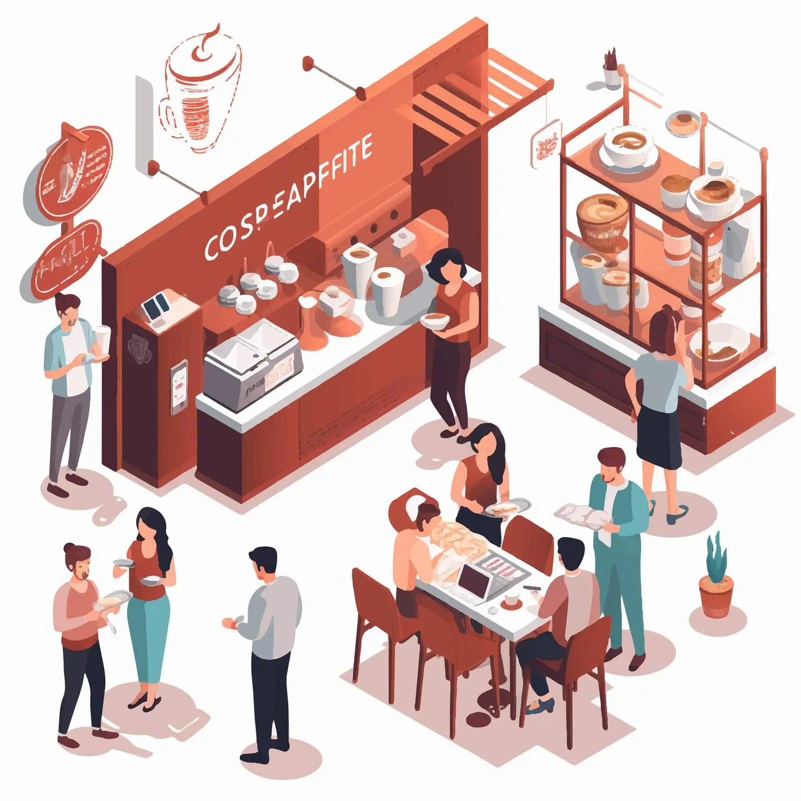 Isometric Coffee Tasting Illustration with Young People – free tasting image from Dotvec