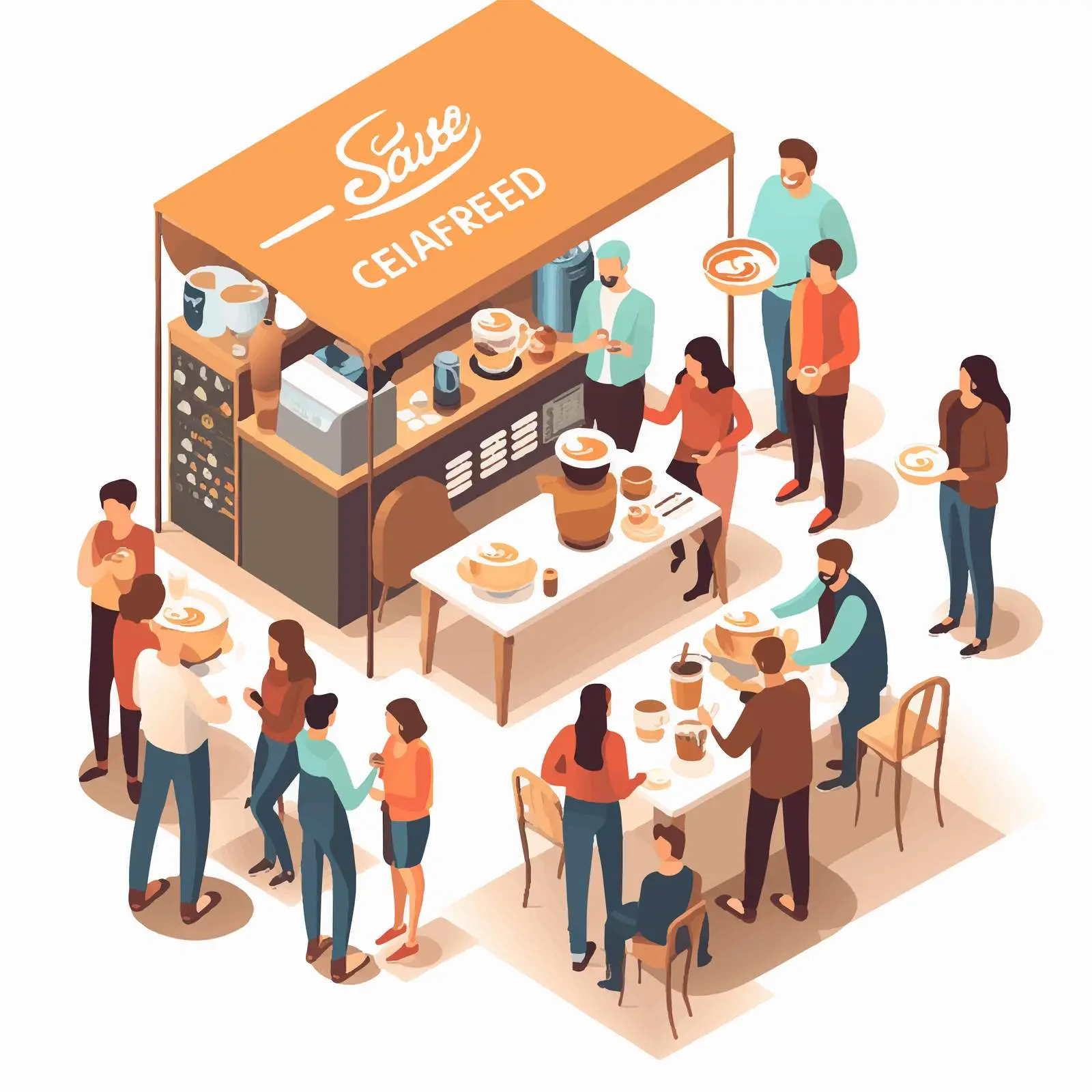 Isometric Coffee Tasting Illustration with Young People – free tasting image from Dotvec