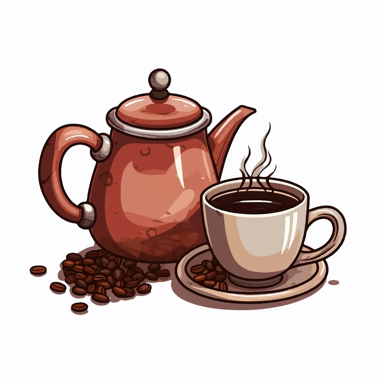 Cartoon Coffee Teapot and Cup Vector Illustration – free teapot image from Dotvec