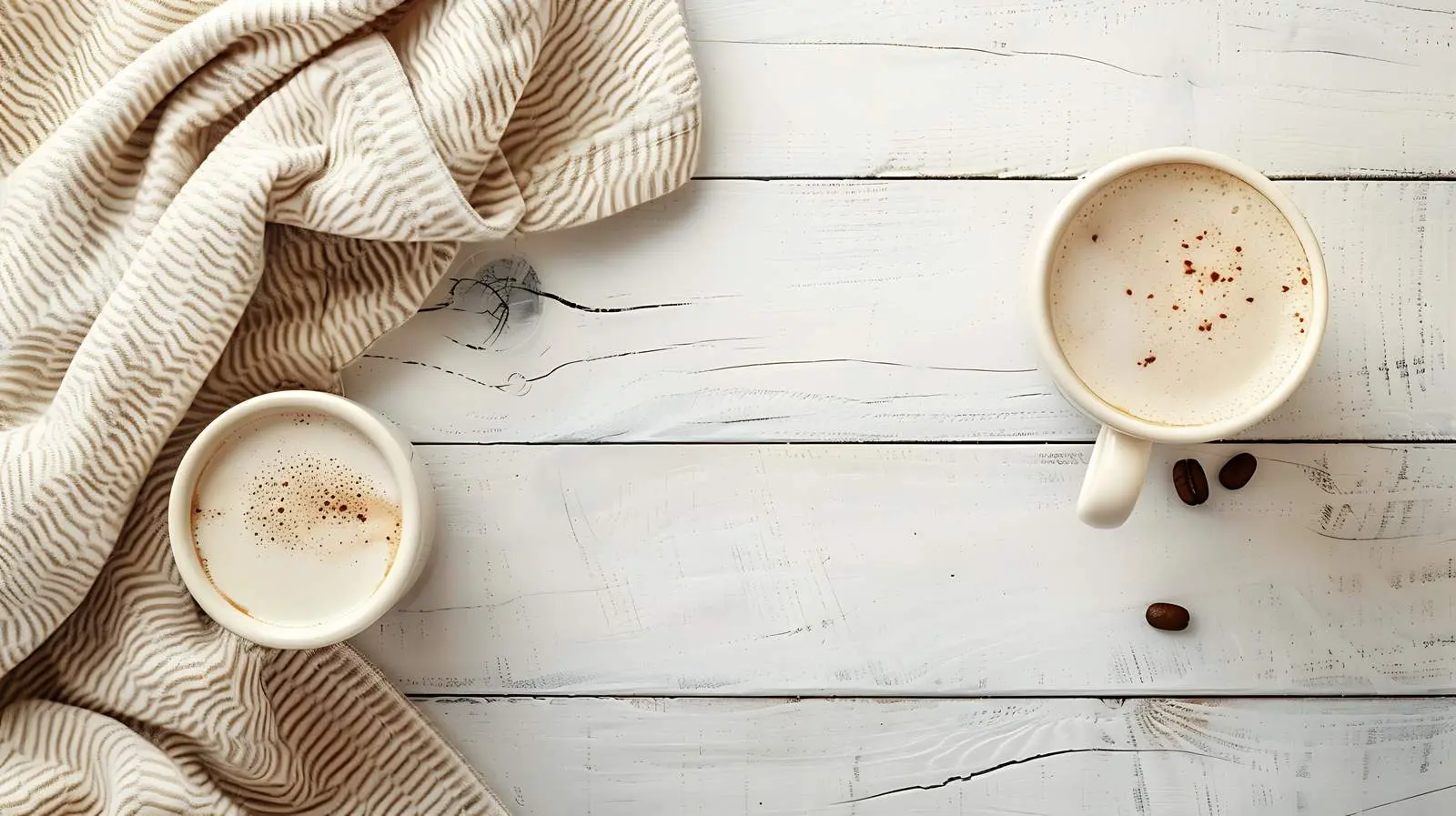 Coffee Mug Flatlay with Milk on Wooden Surface — free download from Dotvec