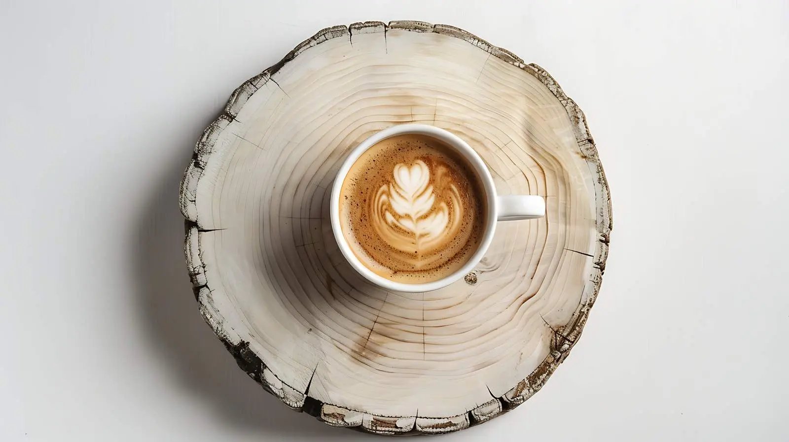 Latte Coffee Flatlay on Wooden Stump – free routine image from Dotvec