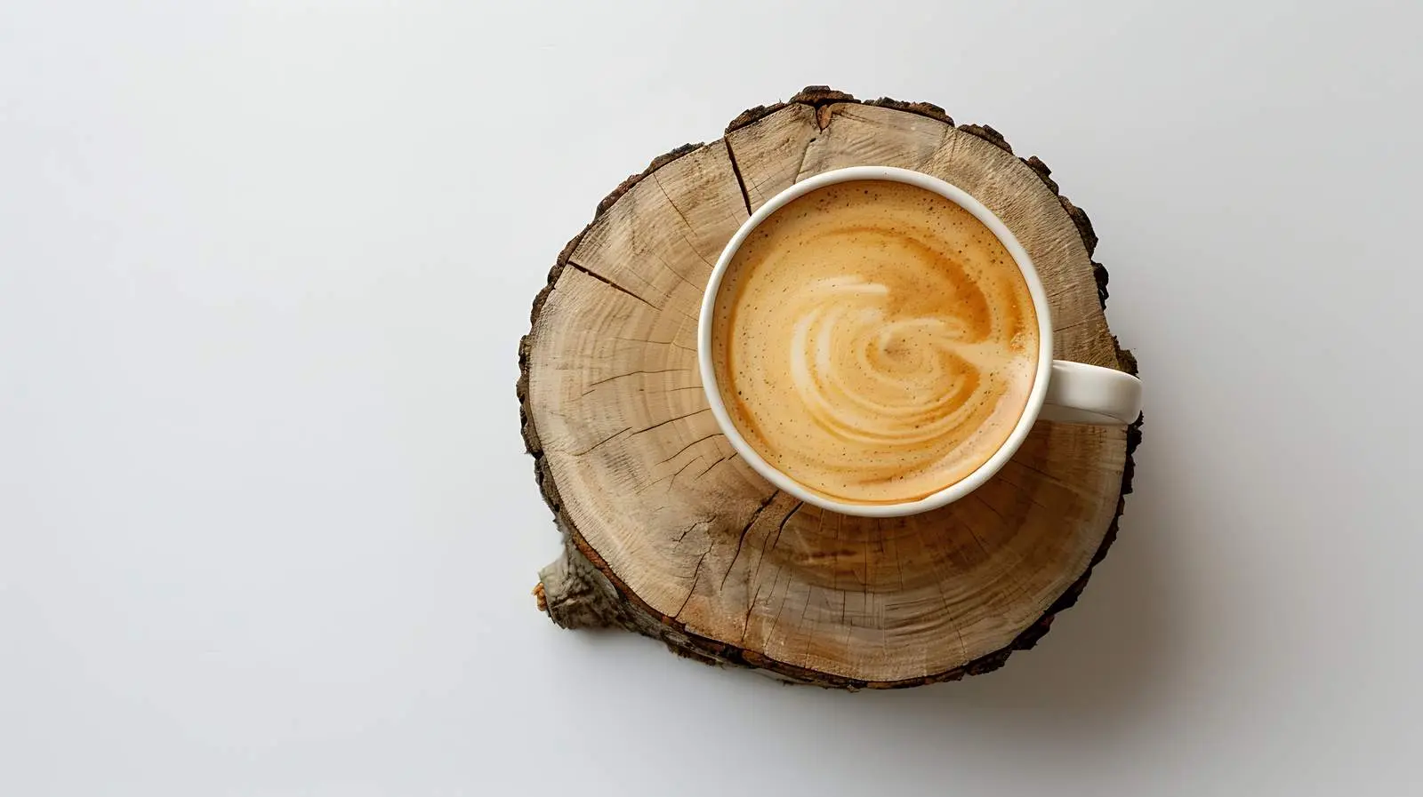 Latte Coffee Flatlay on Wooden Stump – free enjoyment image from Dotvec
