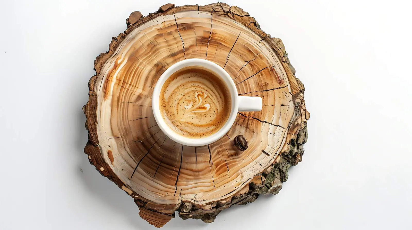 Latte Coffee Flatlay on Wood Stump – free routine image from Dotvec