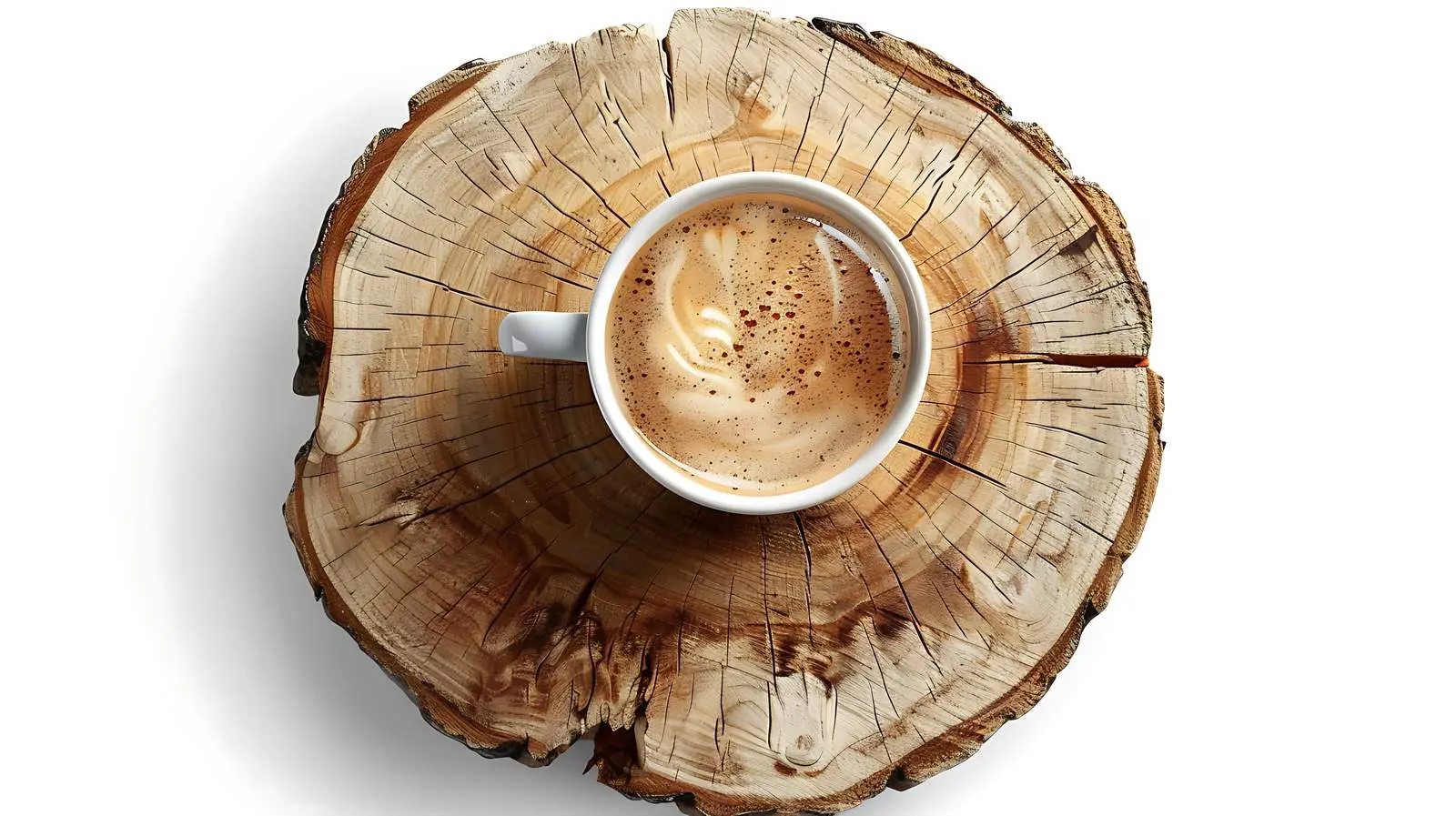 Cozy Latte Coffee Flatlay on Wood Stump — free download from Dotvec