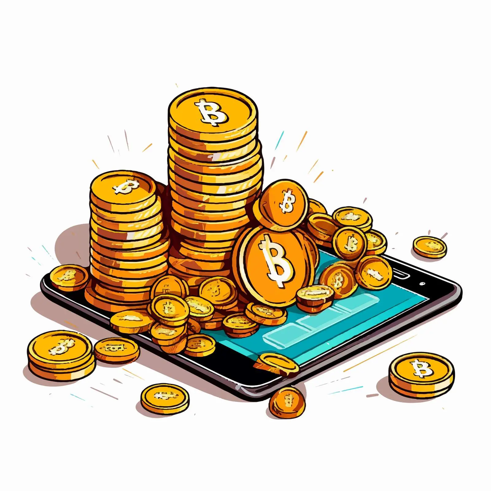Smartphone and Dollar Coins Cartoon Vector Illustration — free download from Dotvec