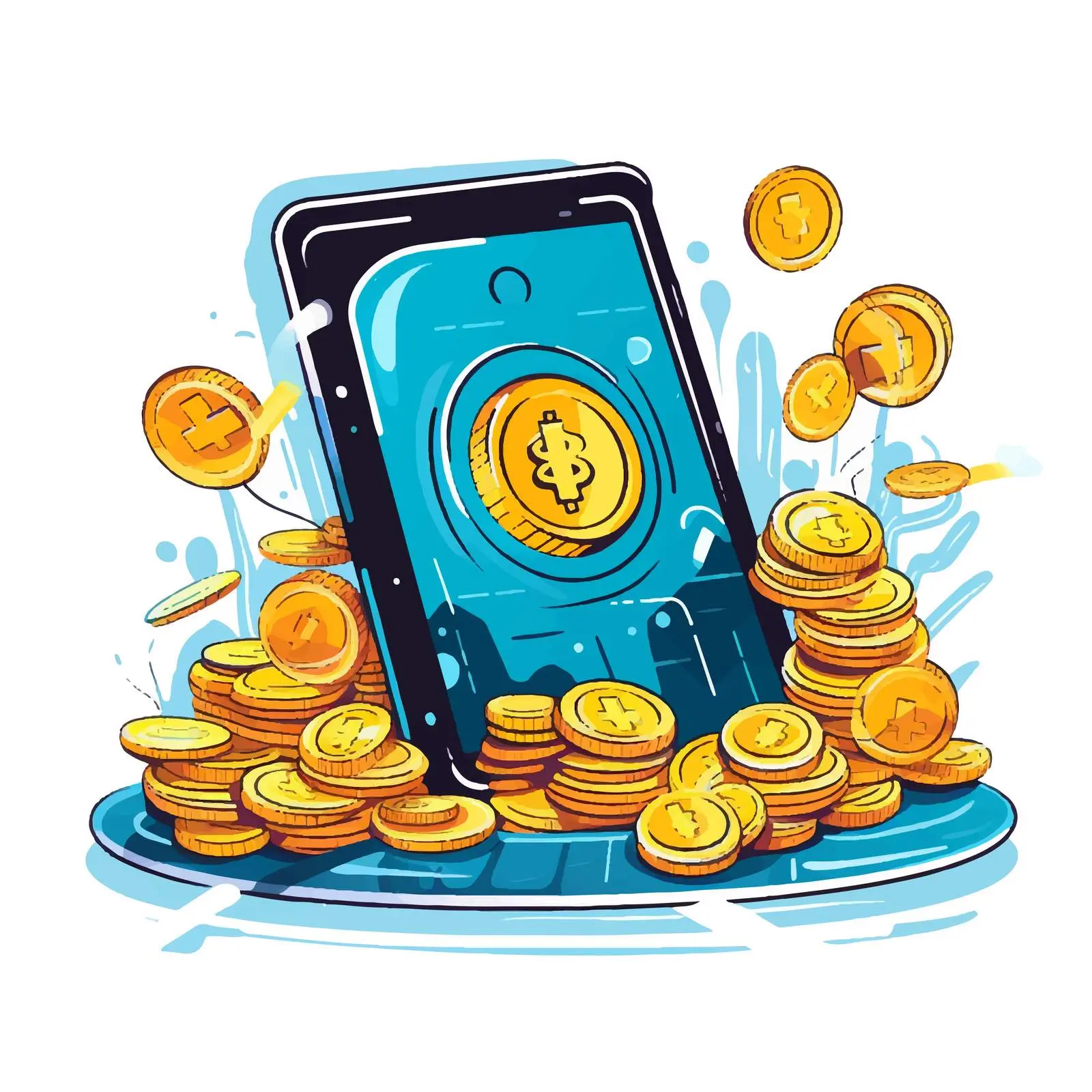 Smartphone with Dollar Coins Cartoon Vector — free download from Dotvec