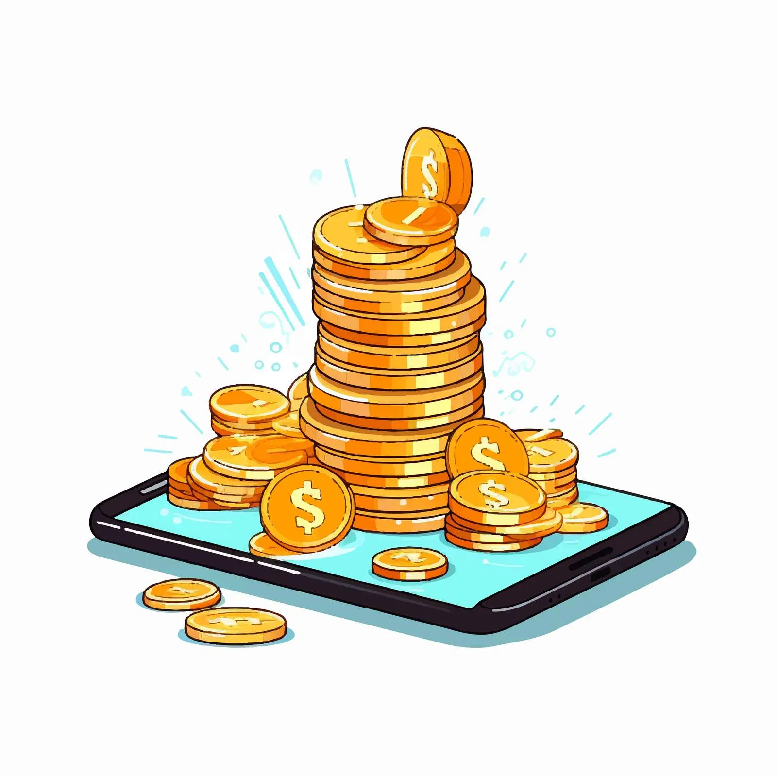 Cartoon Smartphone with Coins and Dollar Bills — free download from Dotvec