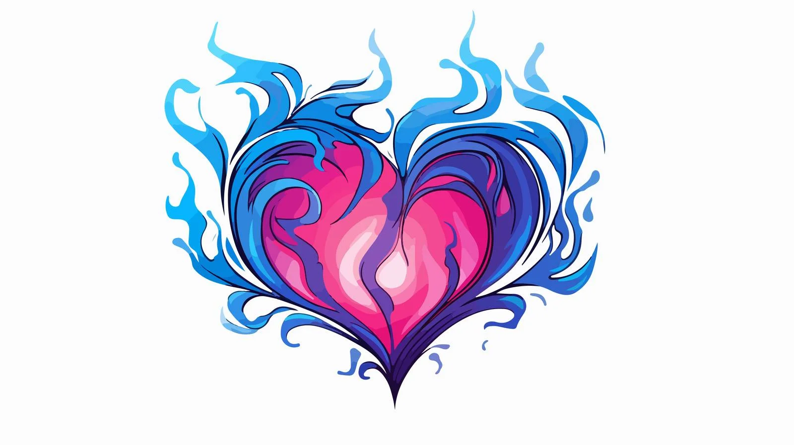 Cartoon Flaming Heart Line Drawing — free download from Dotvec