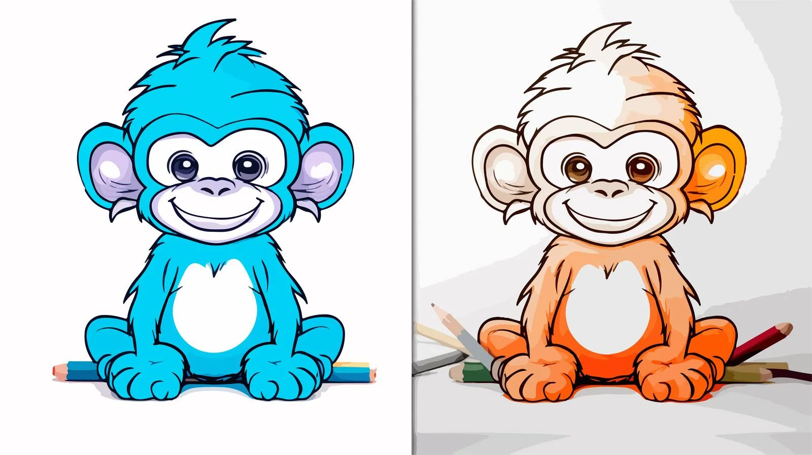 Funny Cartoon Monkey Line Drawing — free download from Dotvec