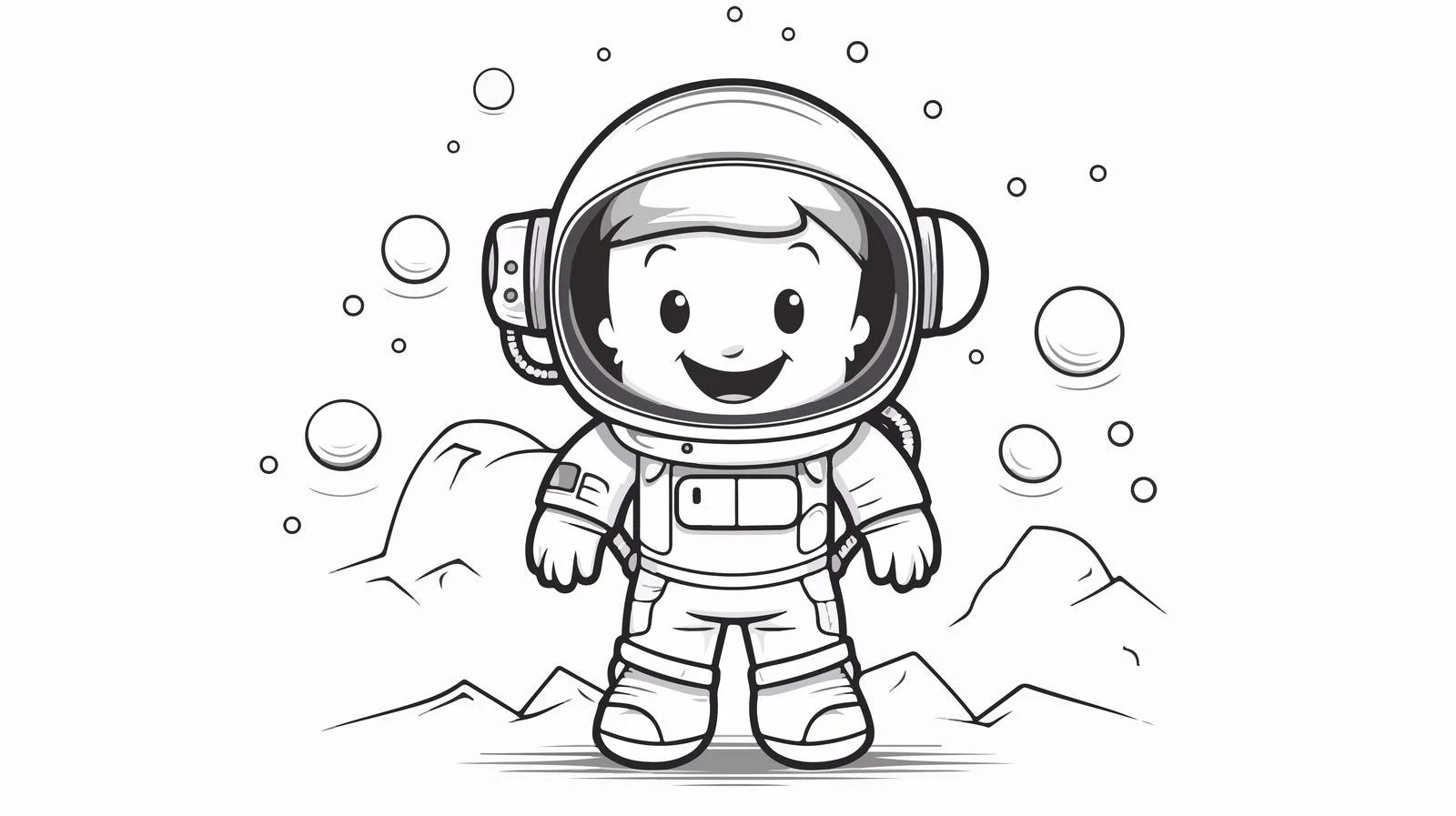 Happy Cartoon Astronaut Line Drawing — free download from Dotvec