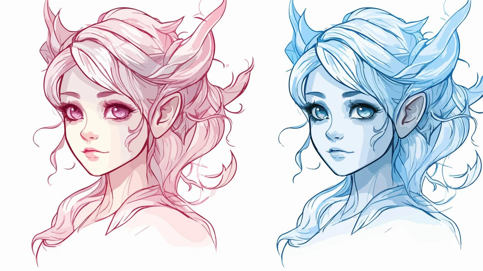 Elegant Cartoon Elf Line Drawing – free shading image from Dotvec