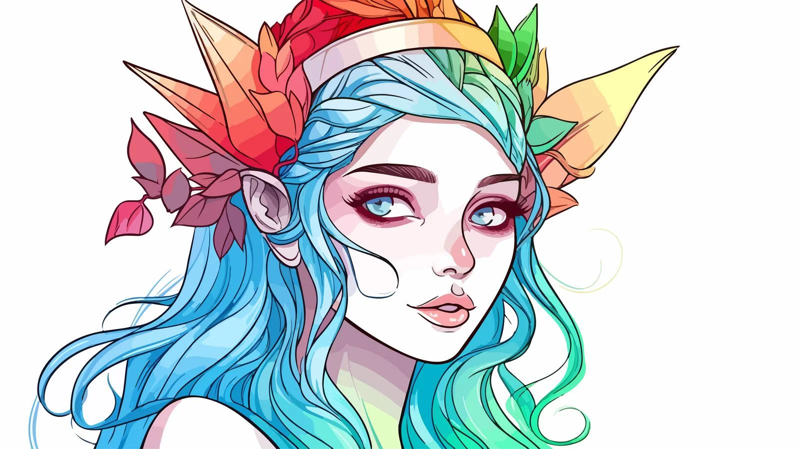 Ethereal Cartoon Elf Line Drawing — free download from Dotvec