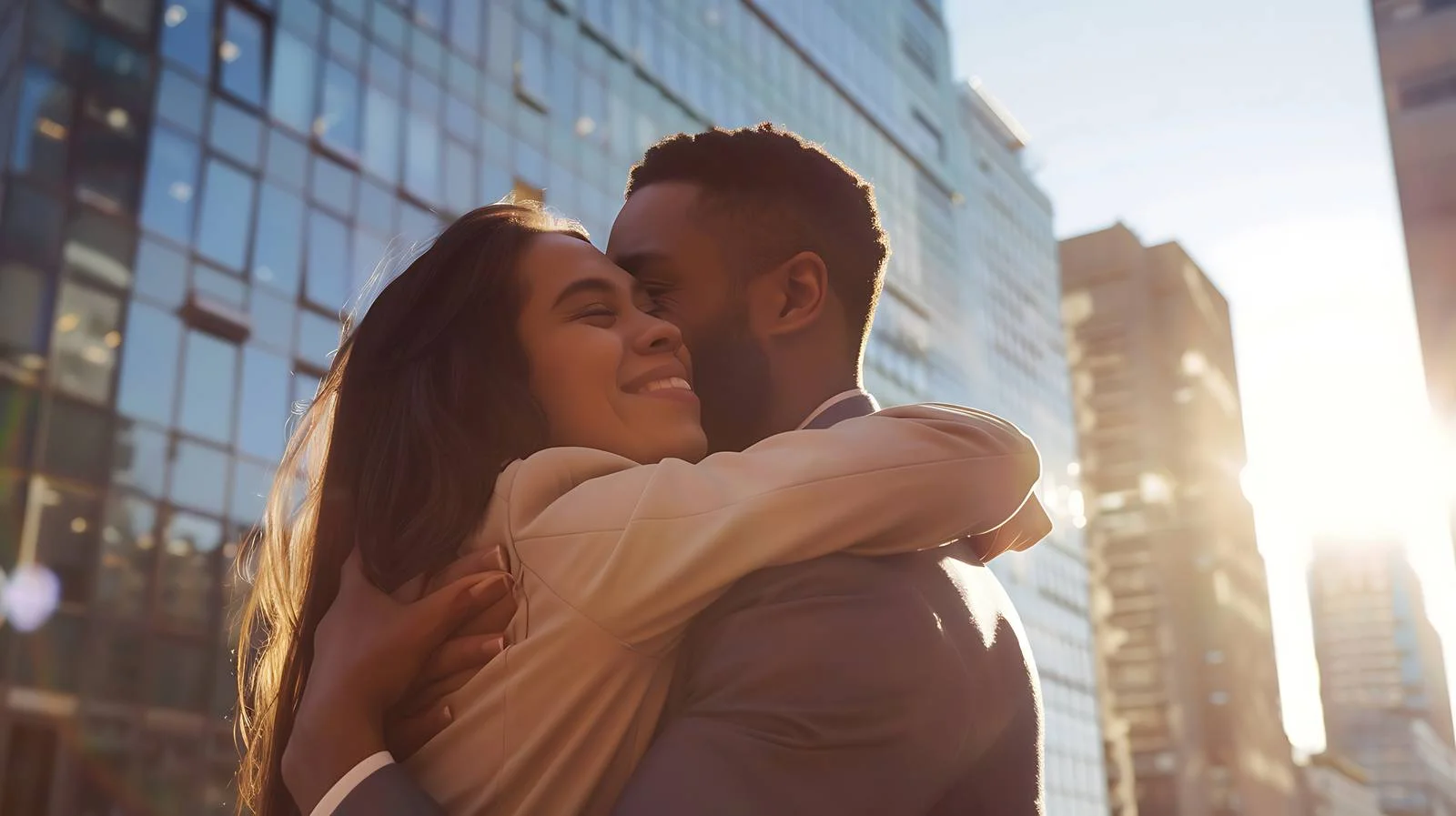 Professional Colleagues Embracing in City Meeting — free download from Dotvec