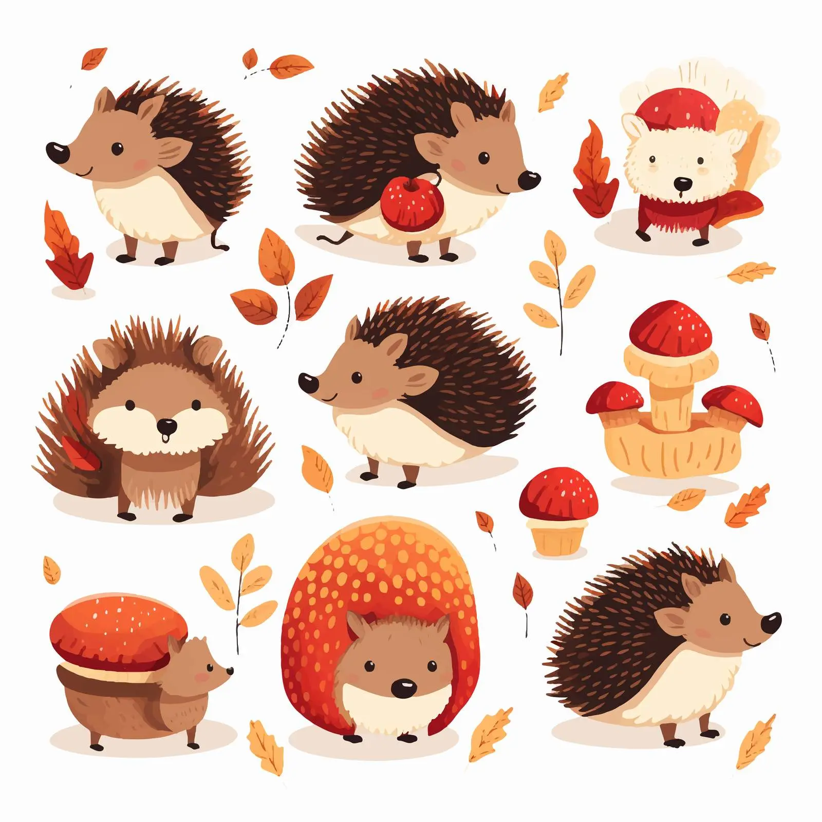 Adorable Hedgehogs with Mushrooms and Berries Vector — free download from Dotvec