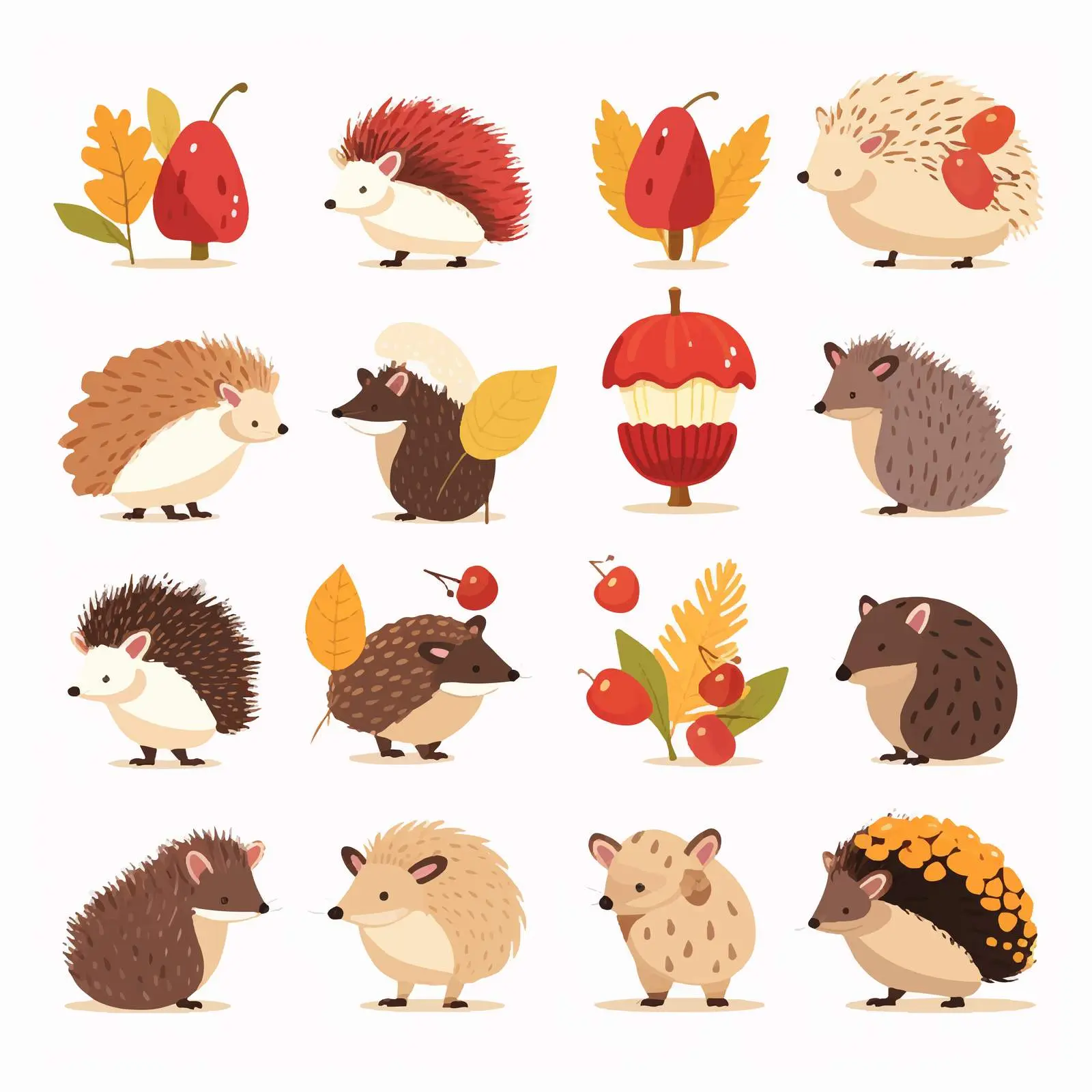 Adorable Hedgehogs with Mushrooms and Berries — free download from Dotvec