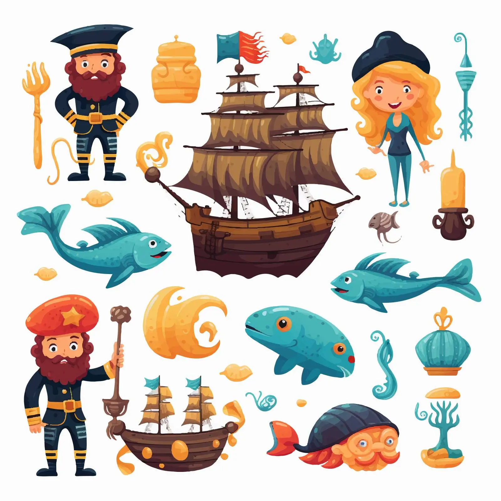 Adorable Pirates and Mermaids at Sea — free download from Dotvec