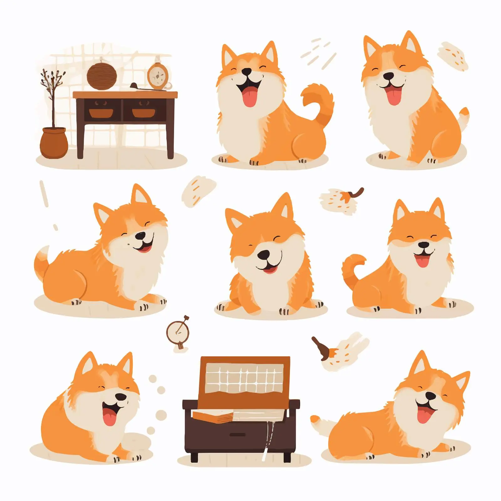 Akita Inu Daily Activities Vector Collection – free dog behavior image from Dotvec