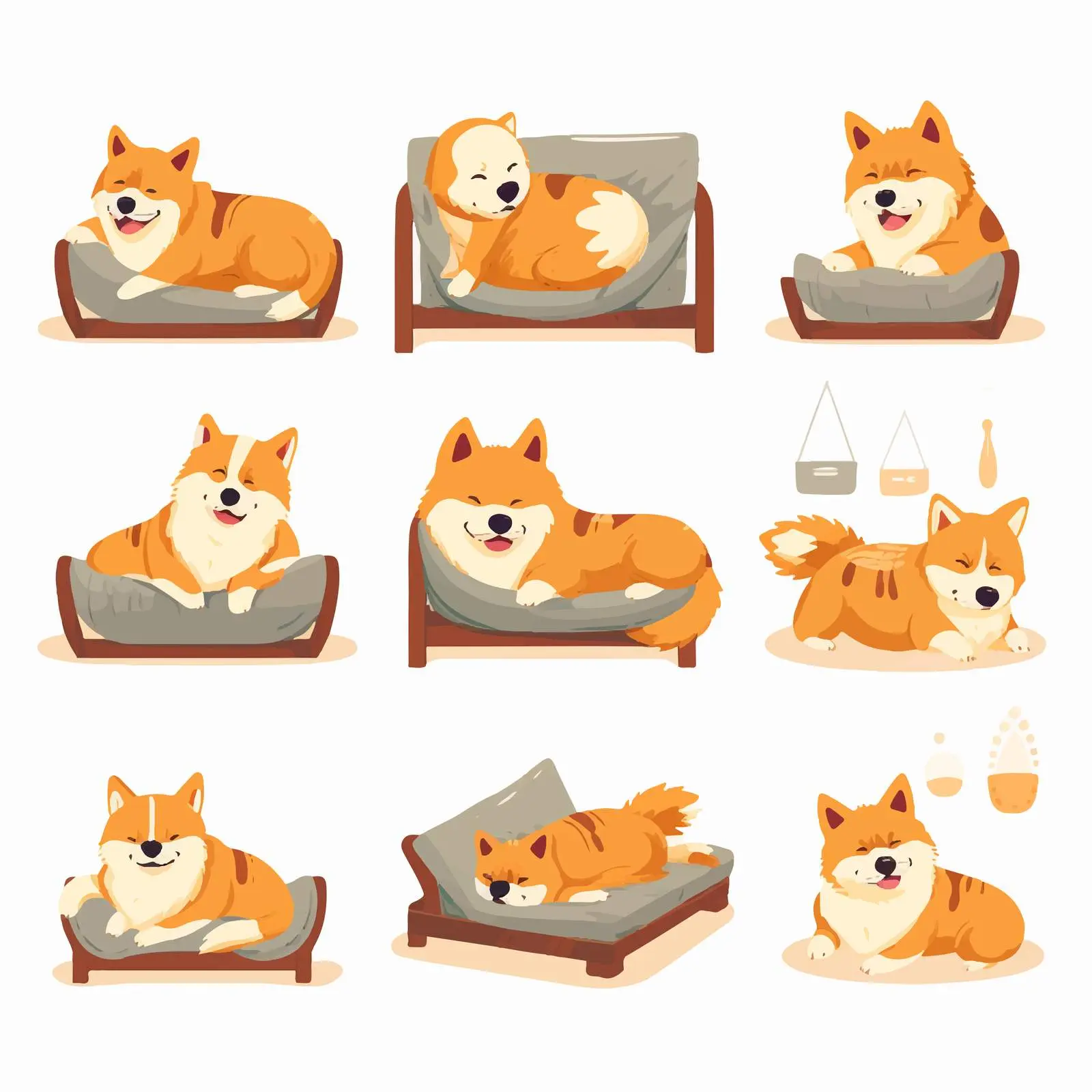 Akita Inu Daily Activities Vector Collection – free dog behavior image from Dotvec