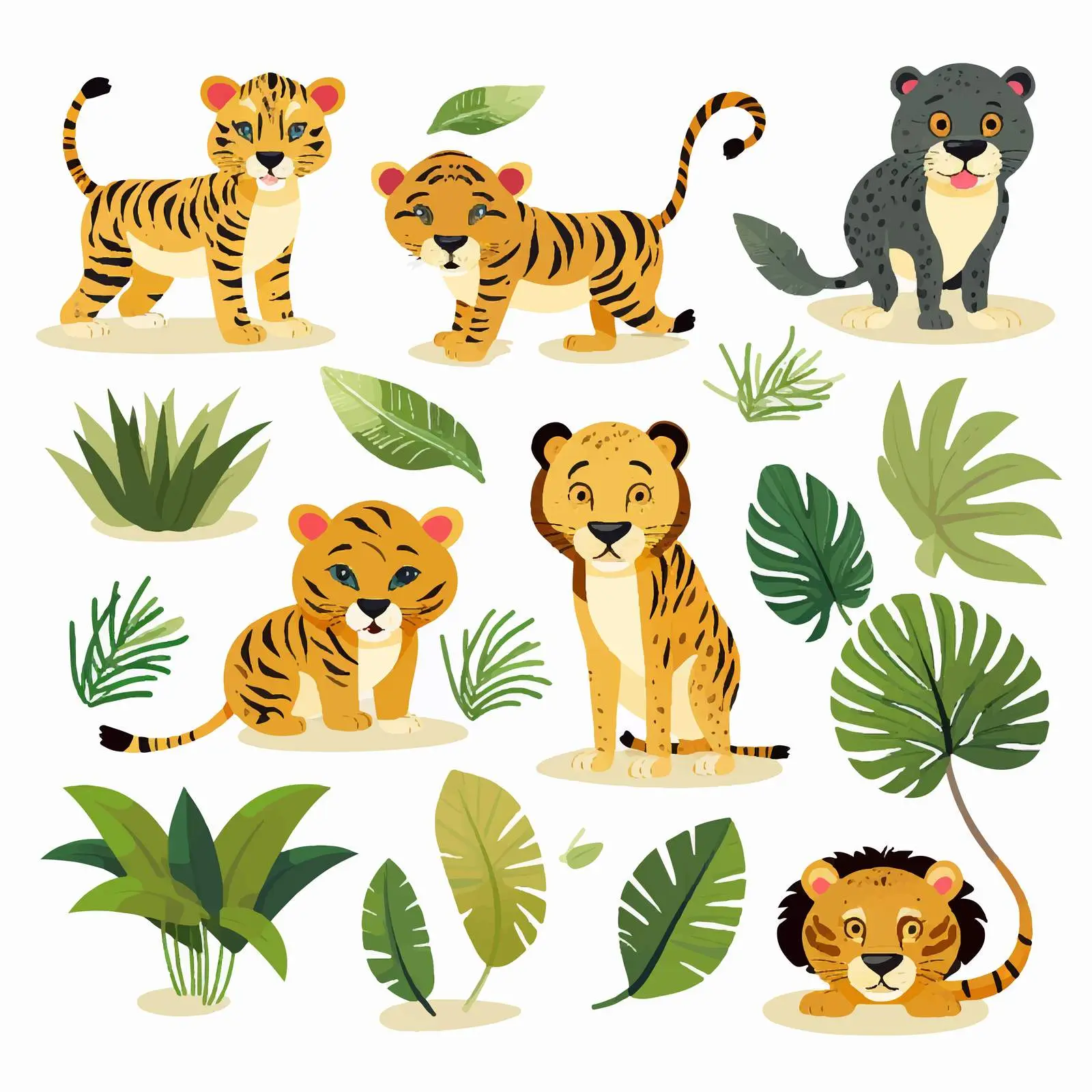 Amusing Lions, Tigers, and Leopards Illustration — free download from Dotvec