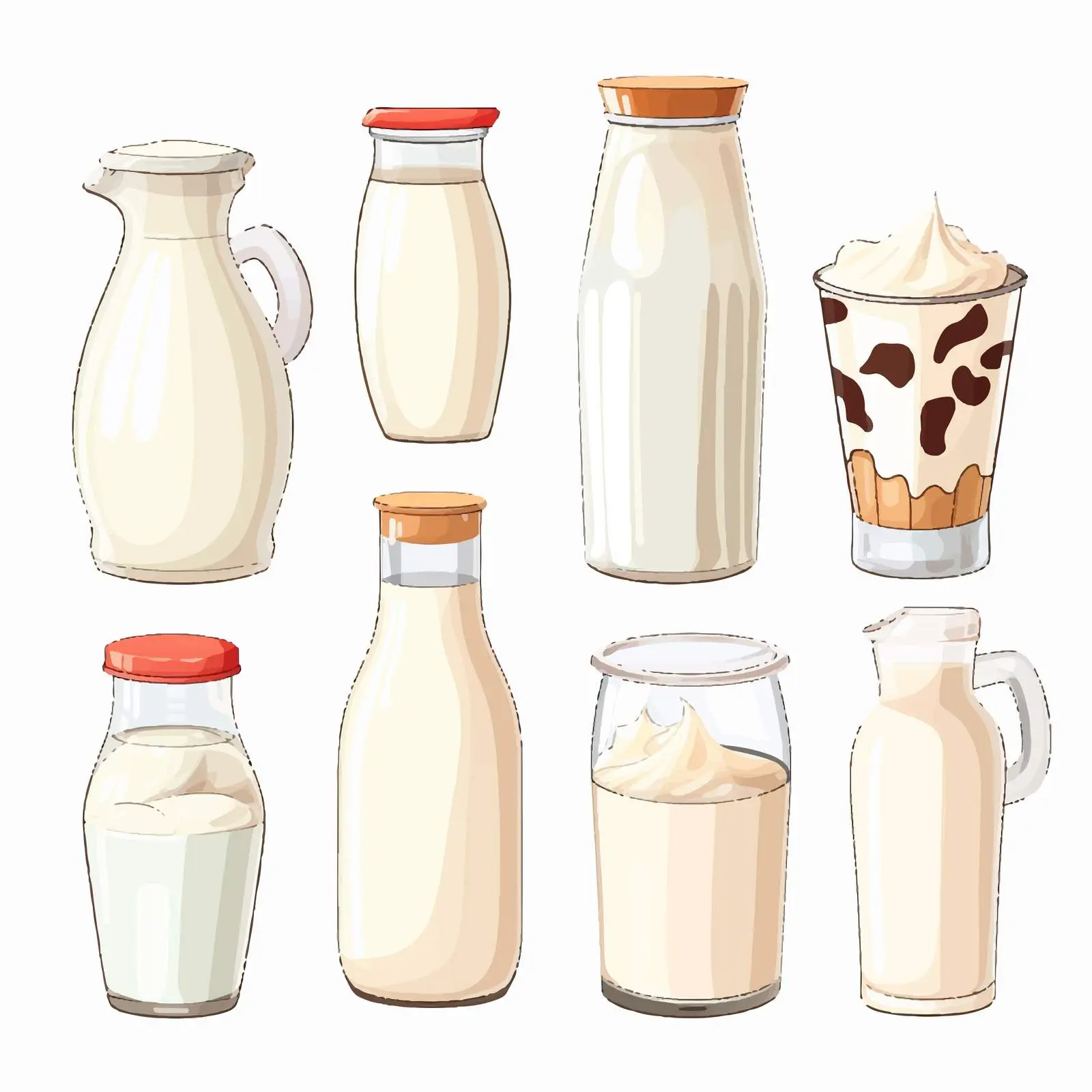 Assorted Milks Cartoon Vector Illustration — free download from Dotvec
