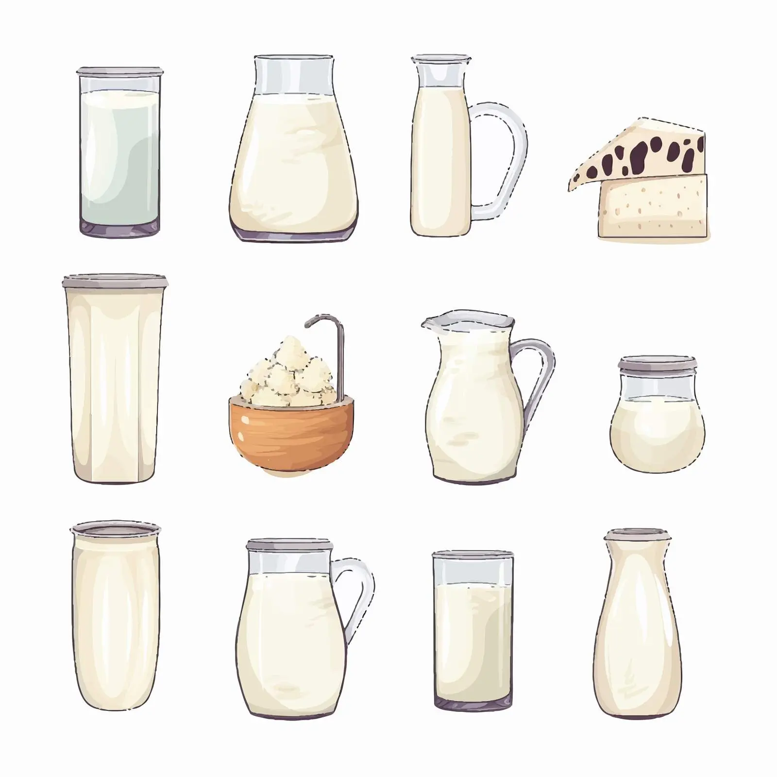 Assorted Cartoon Milks Collection on White Background — free download from Dotvec