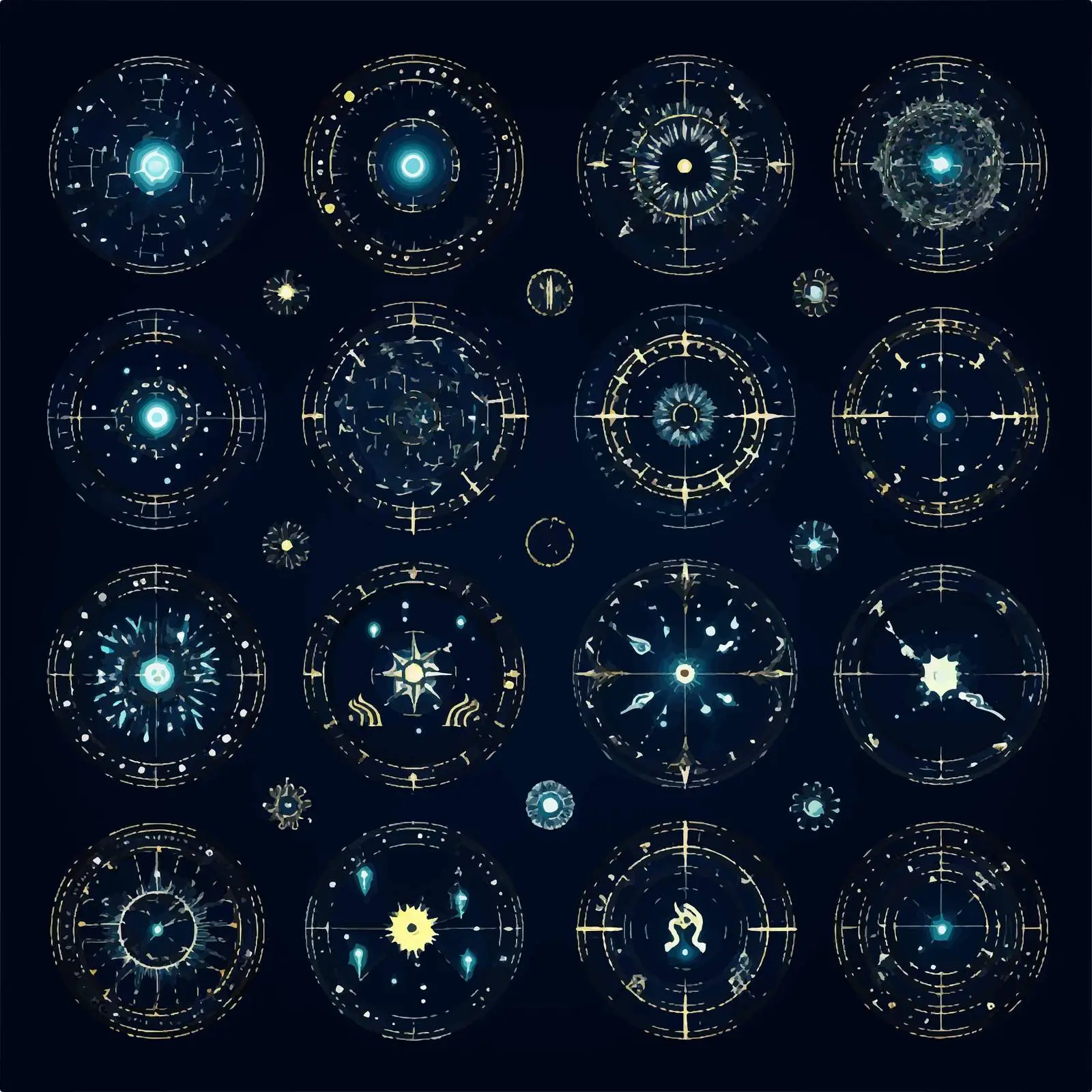 Astrological Symbols in Circular Frames — free download from Dotvec