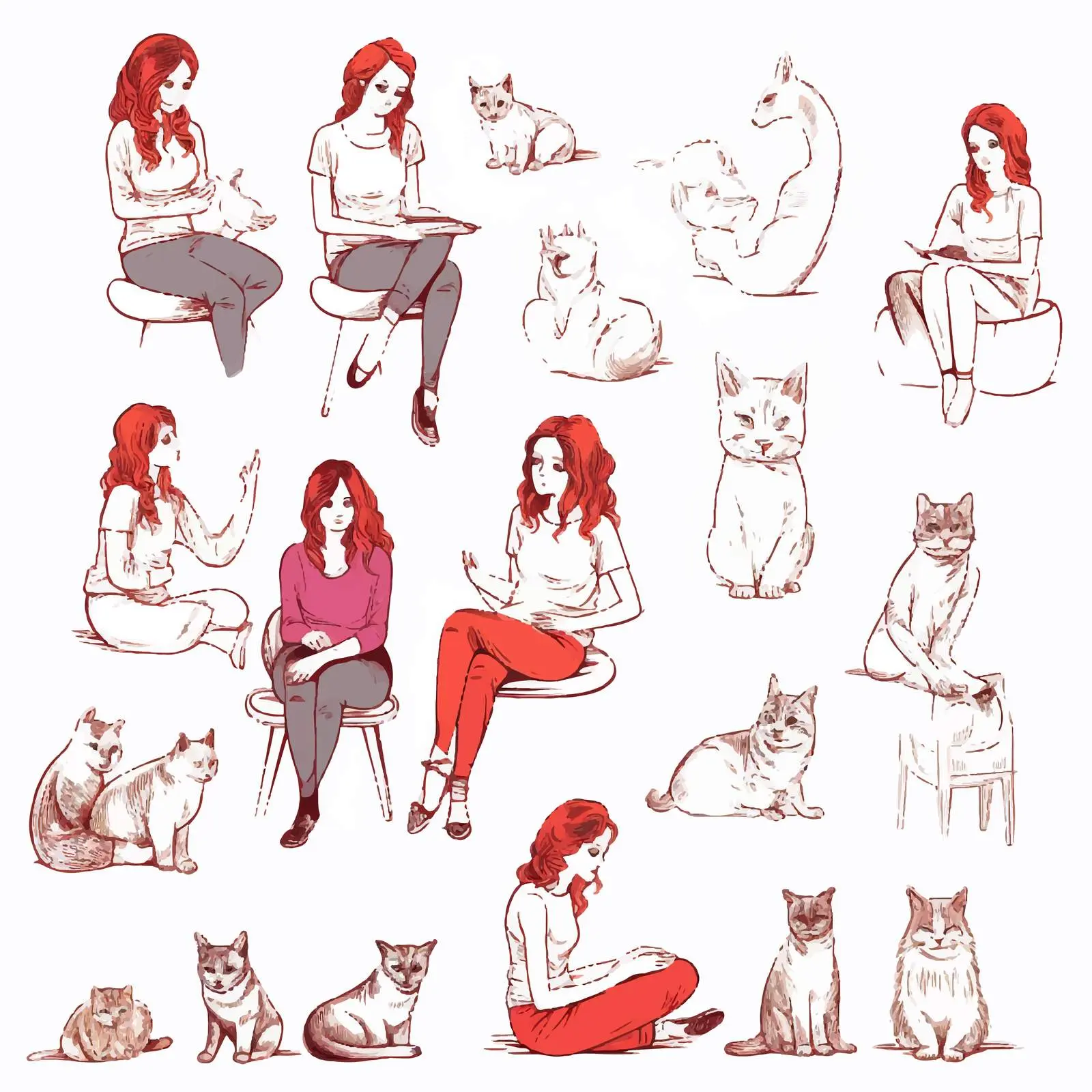 Beautiful Girls in Various Poses Vector Art — free download from Dotvec