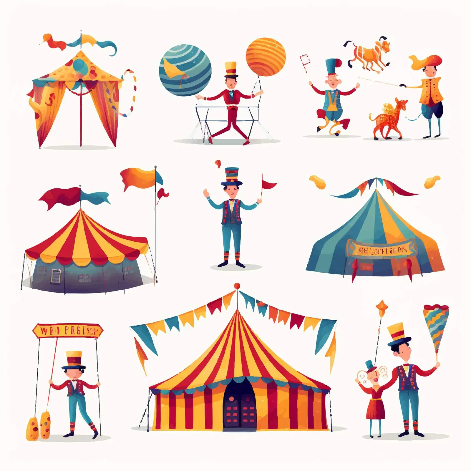 Circus Tent and Funny Show Performers Vector Art — free download from Dotvec